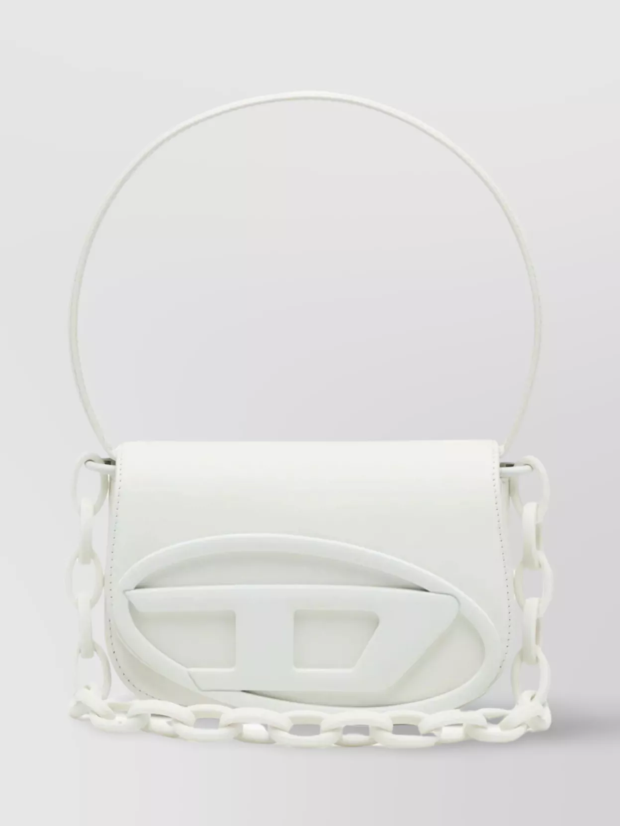 Shop Diesel Compact Leather Chain Strap Bag In White