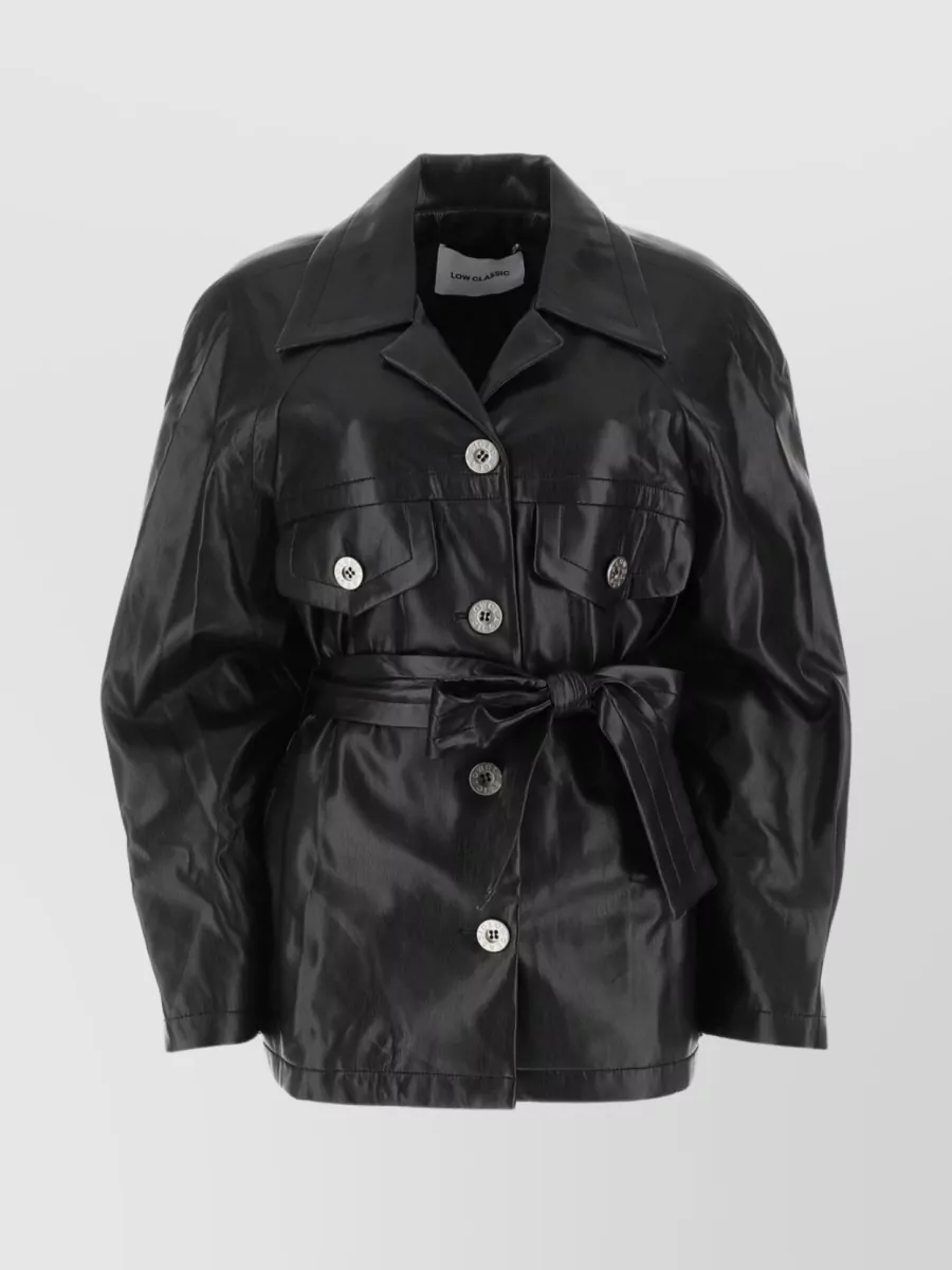 Shop Low Classic Waist Belted Collar Jacket In Black