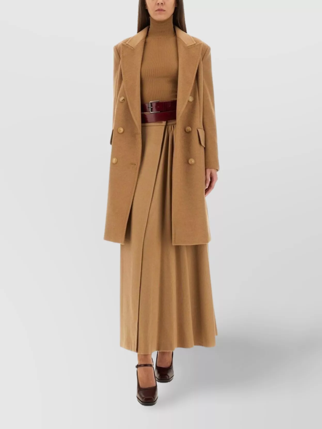 Max Mara Double Breasted Longline Coat In Brown