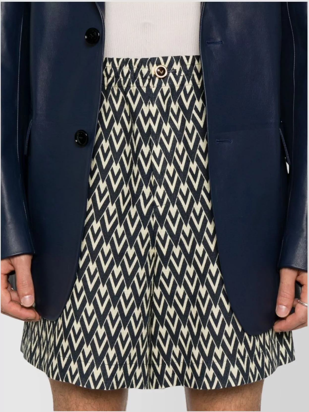 Valentino Bermuda Shorts In Cotton Poplin With All Over Toute La V Print