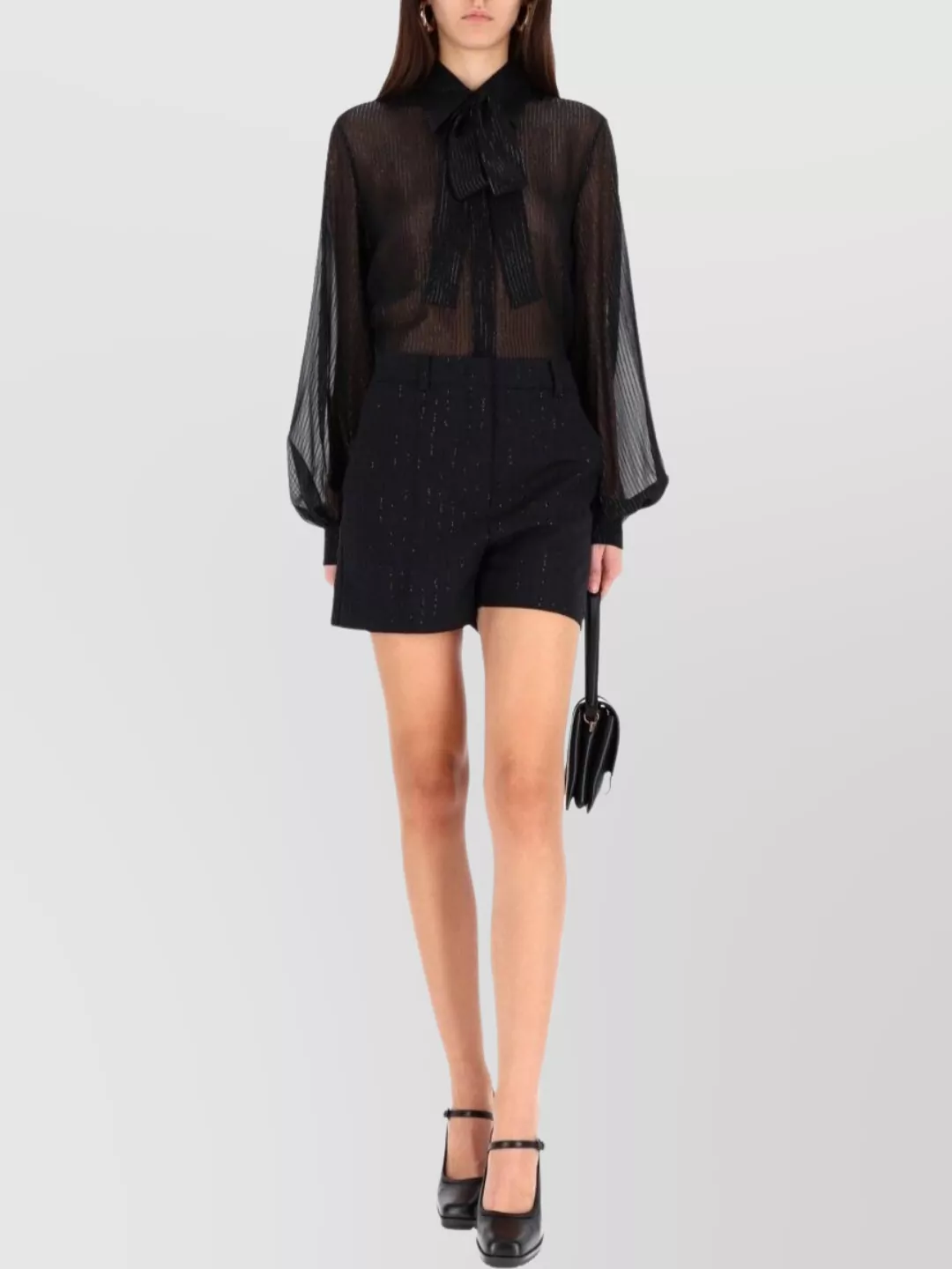 Max Mara Long Sleeve Pleated Blouse Bow Detail In Black