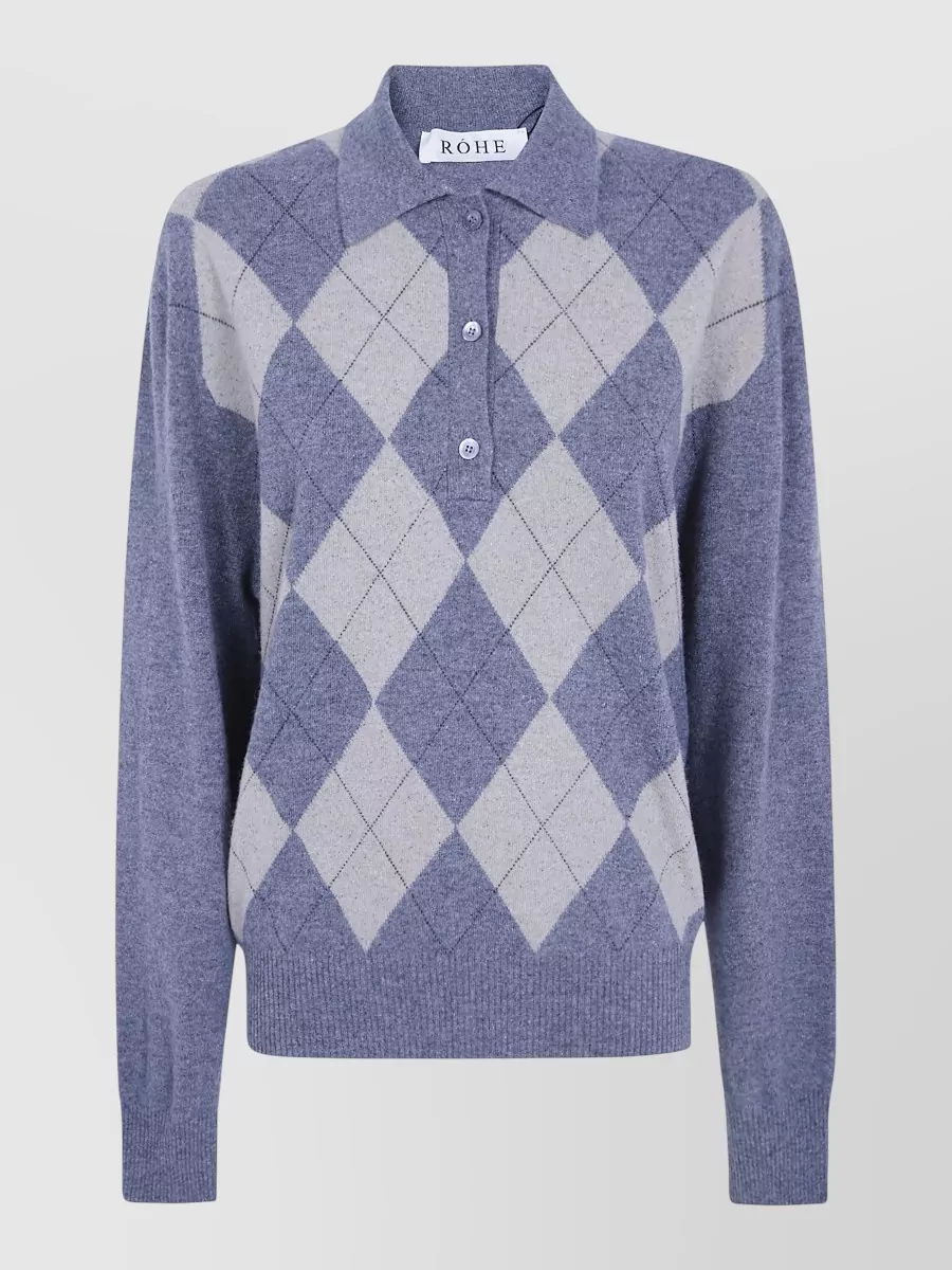 Róhe cashmere silk argyle polo jumper