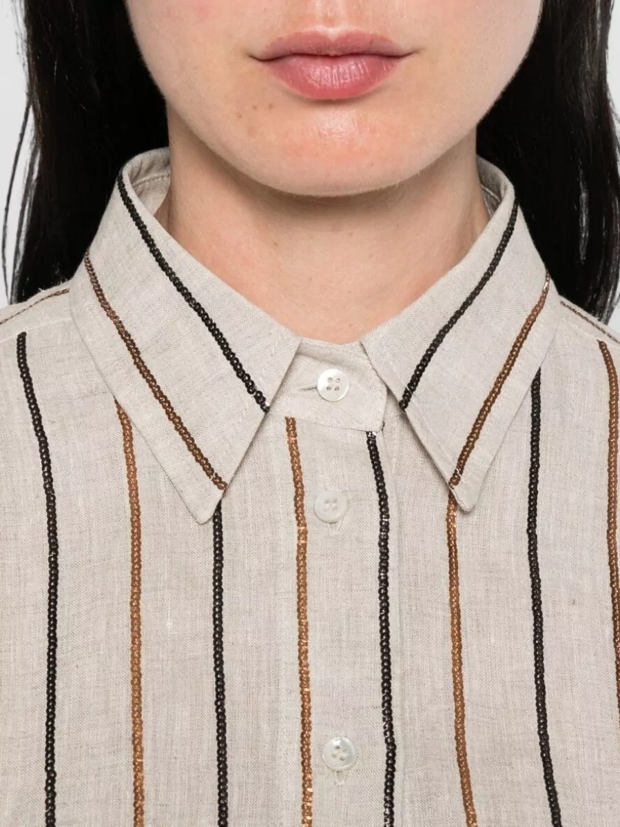Brunello Cucinelli Linen Striped Relaxed-Fit Long-Sleeve Shirt
