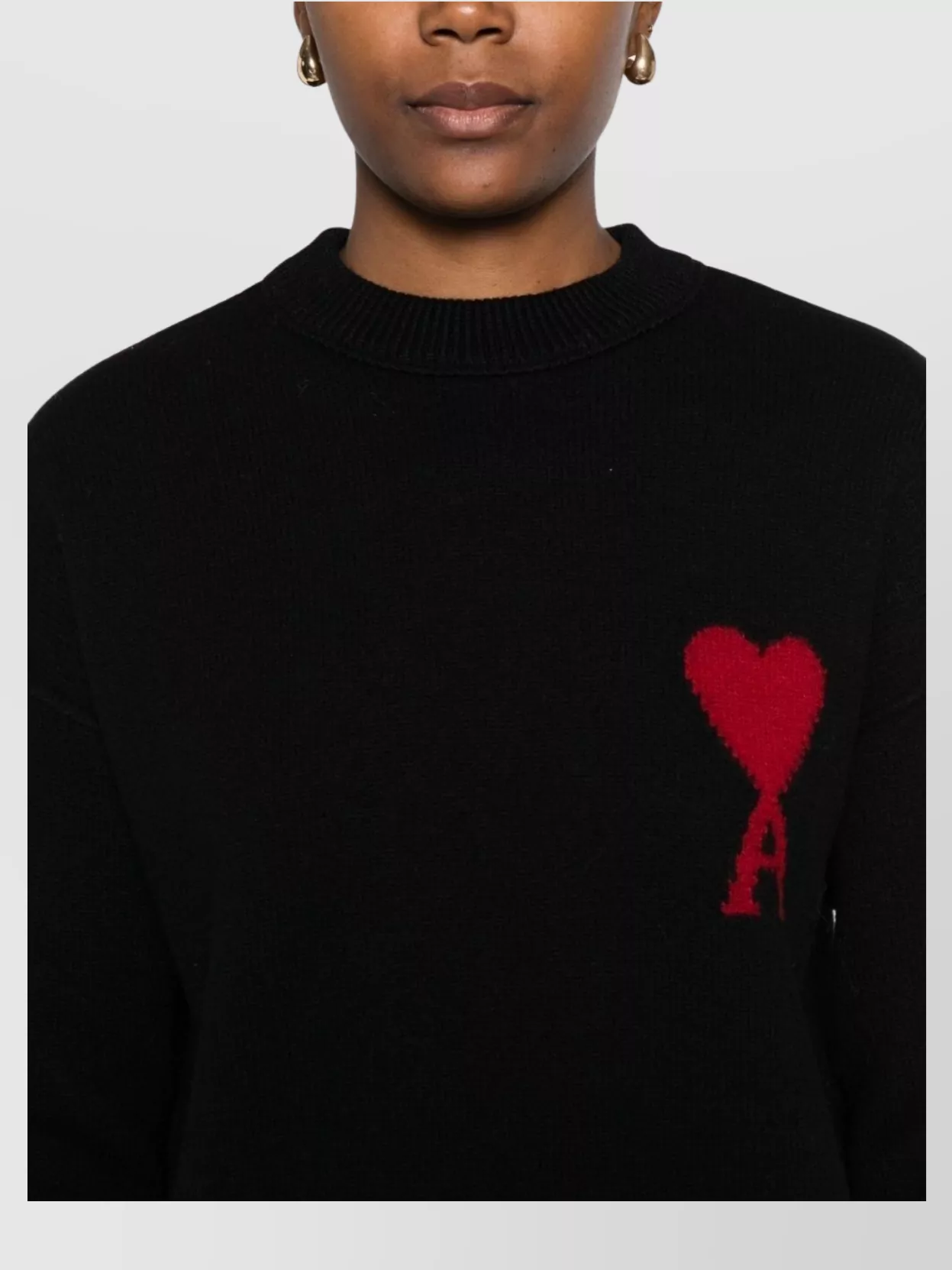 Ami Paris Heart Motif Wool Cardigan With Crew Neck