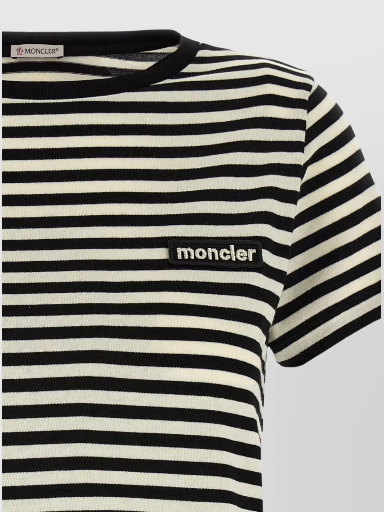 Moncler Black And White T-shirt With All-over Striped Motif And Logo Patch On The Chest In Cotton Wo