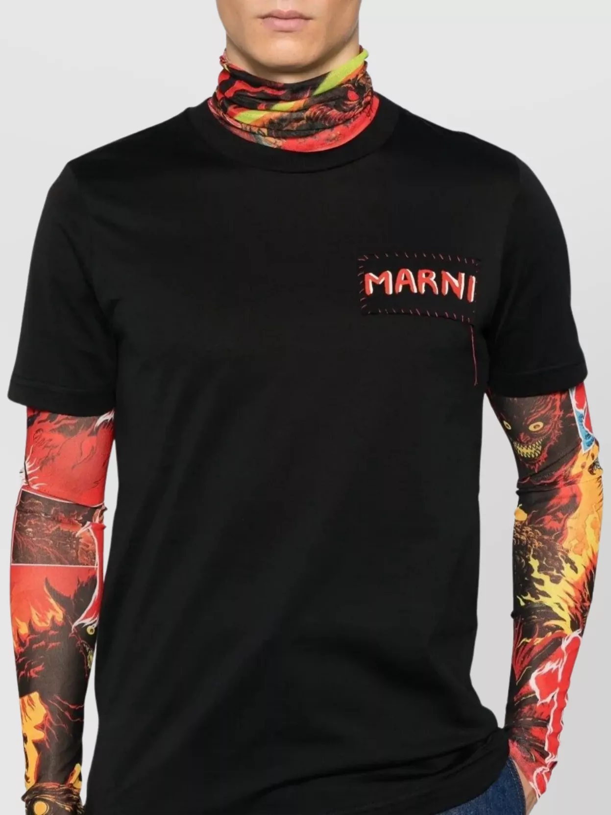 Marni Cotton Jersey Crewneck T-Shirt With Stitch Detail