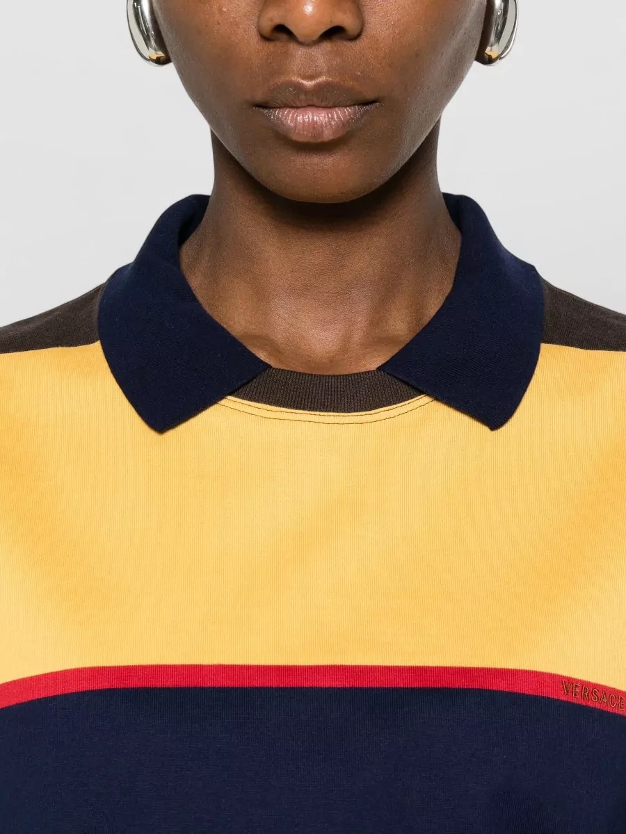 Versace Striped Cotton Polo Top
