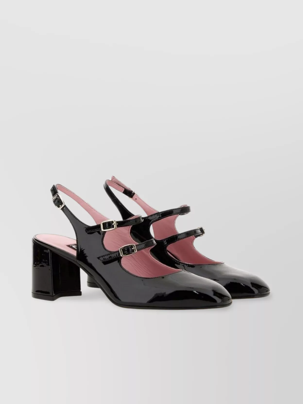 Carel Paris Block Heel Buckle Straps Patent Pumps