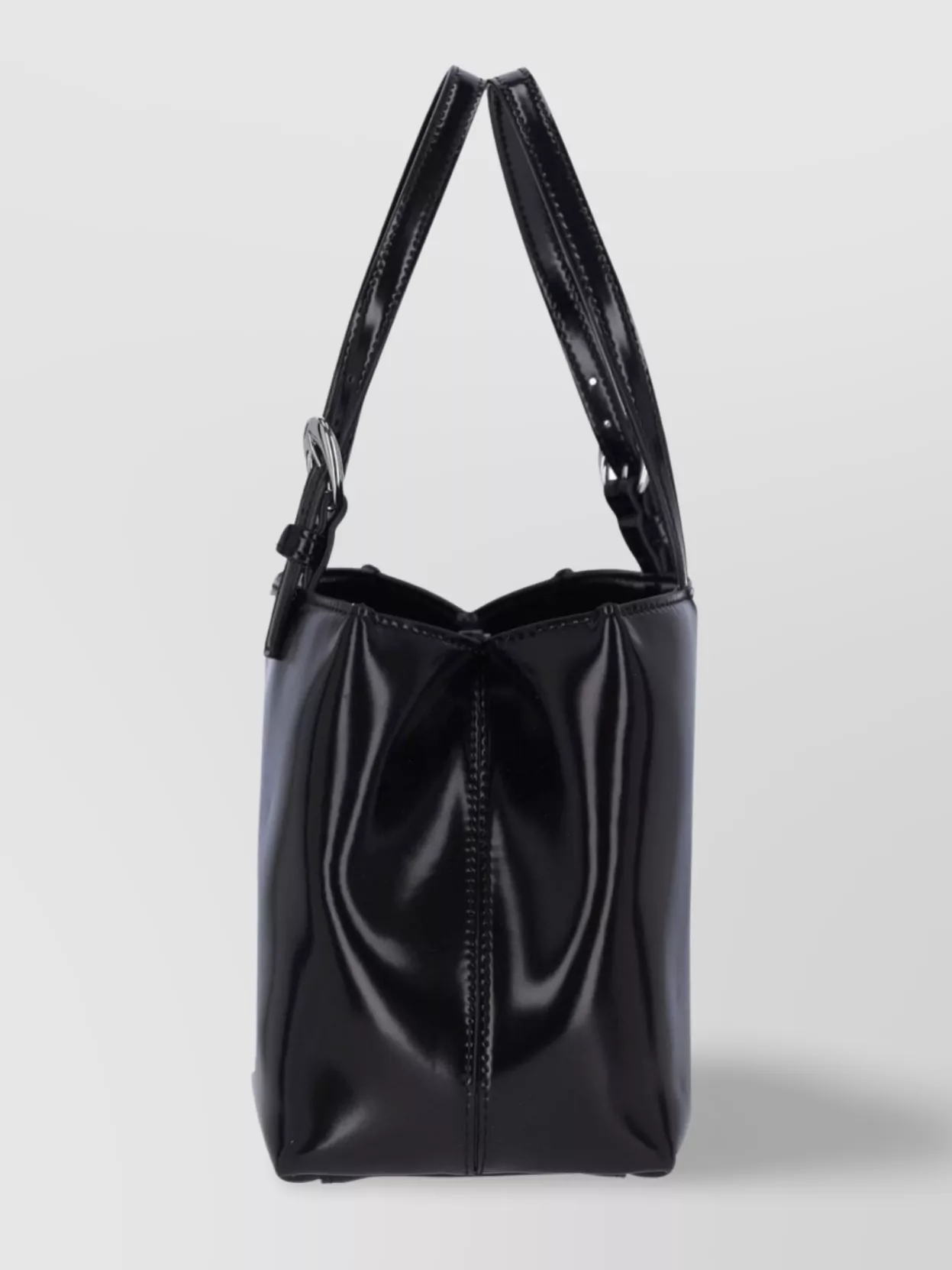 STAUD GLOSSY METAL RECTANGULAR DOUBLE HANDLES BAG