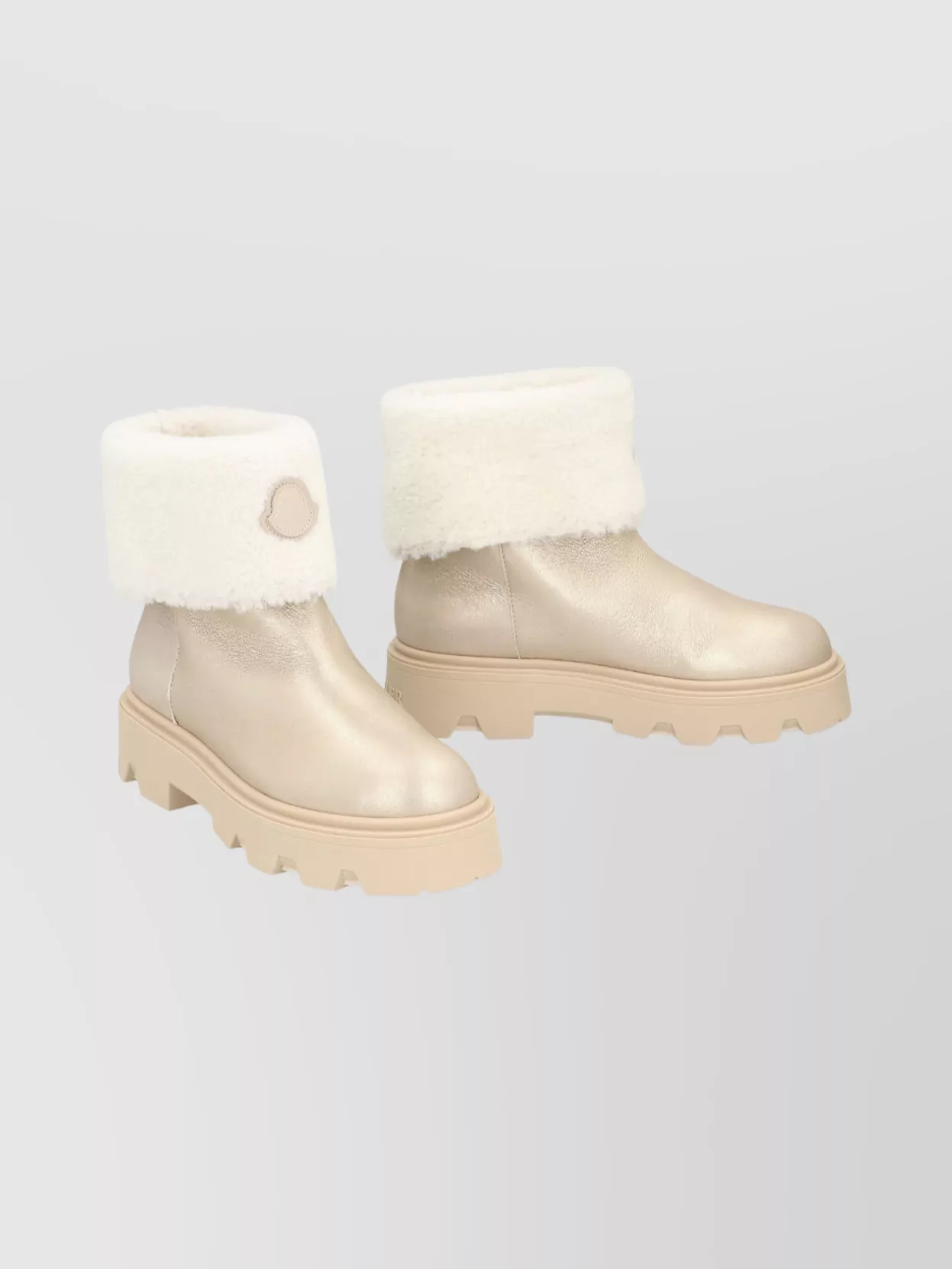 Moncler Aurea Shearling Boots Chunky Sole In Neutral
