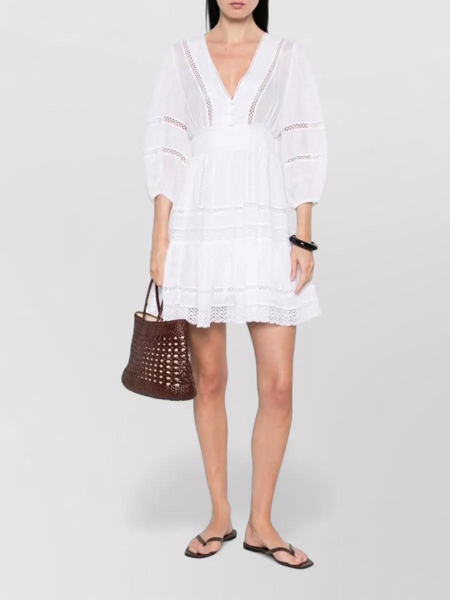 Ermanno Firenze V-Neck Three-Quarter-Sleeve Tiered Mini Dress
