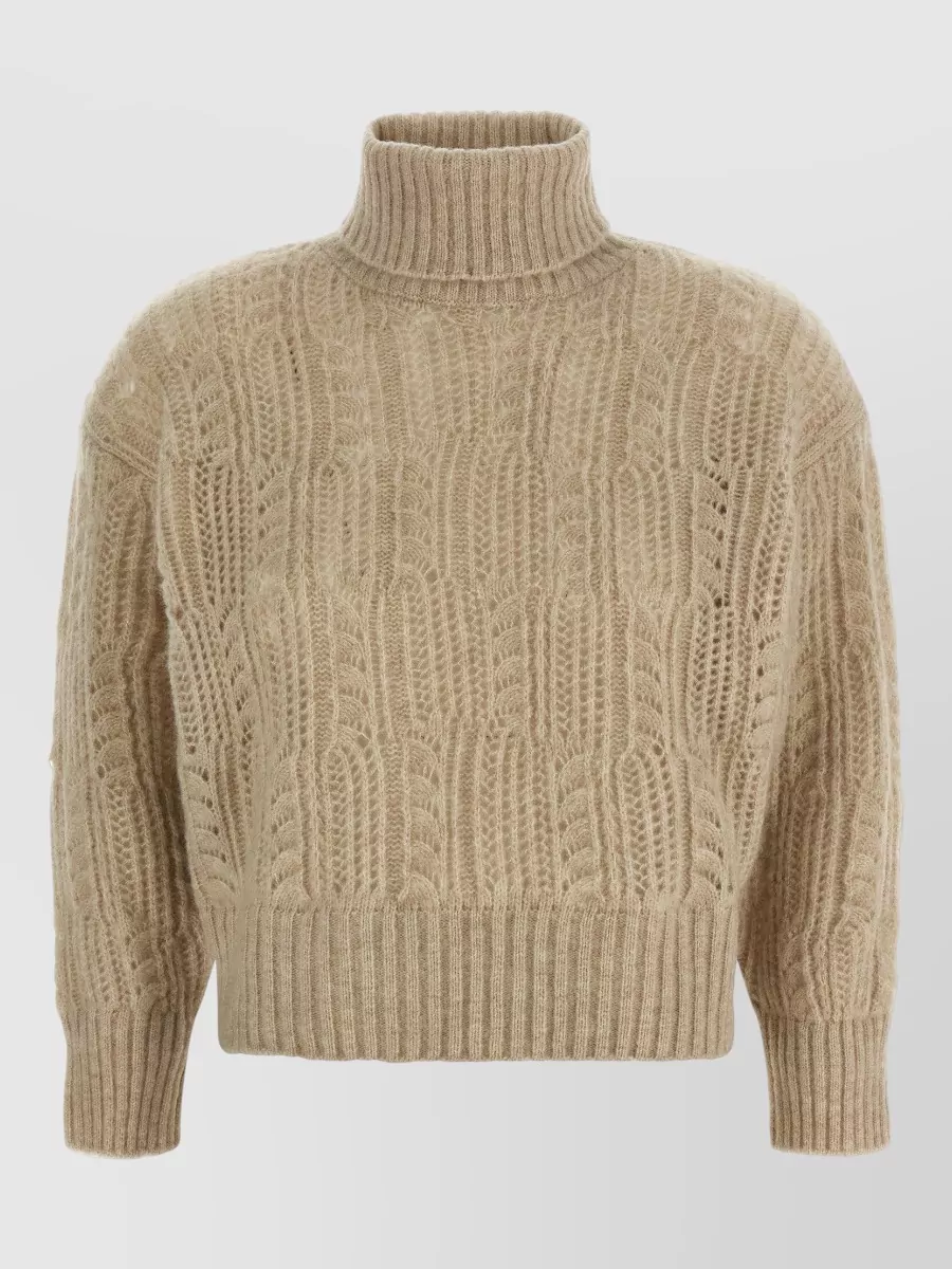 Agnona cashmere silk openwork turtleneck sweater