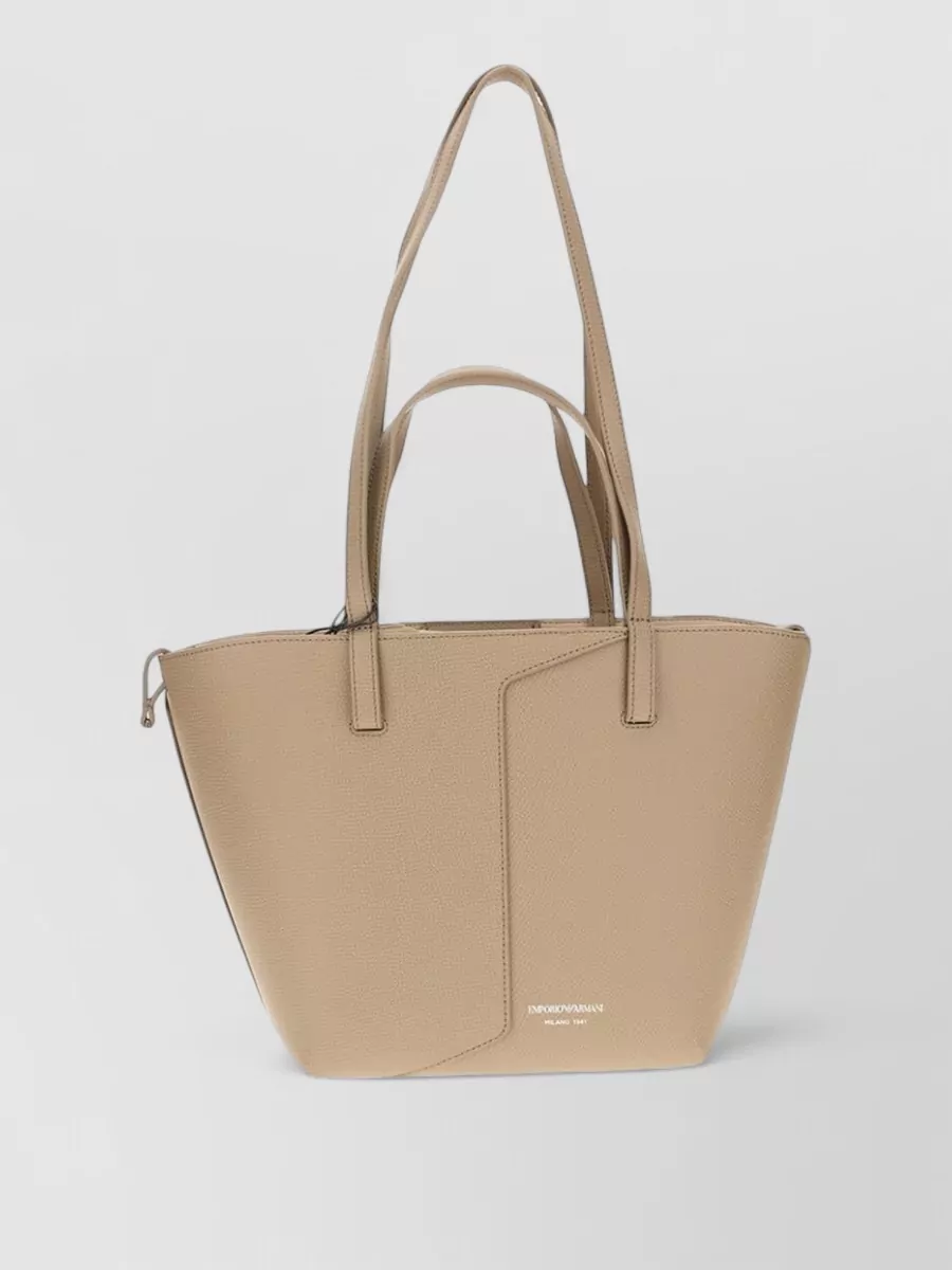 Emporio Armani grained leather logo print paneled shoulder bag