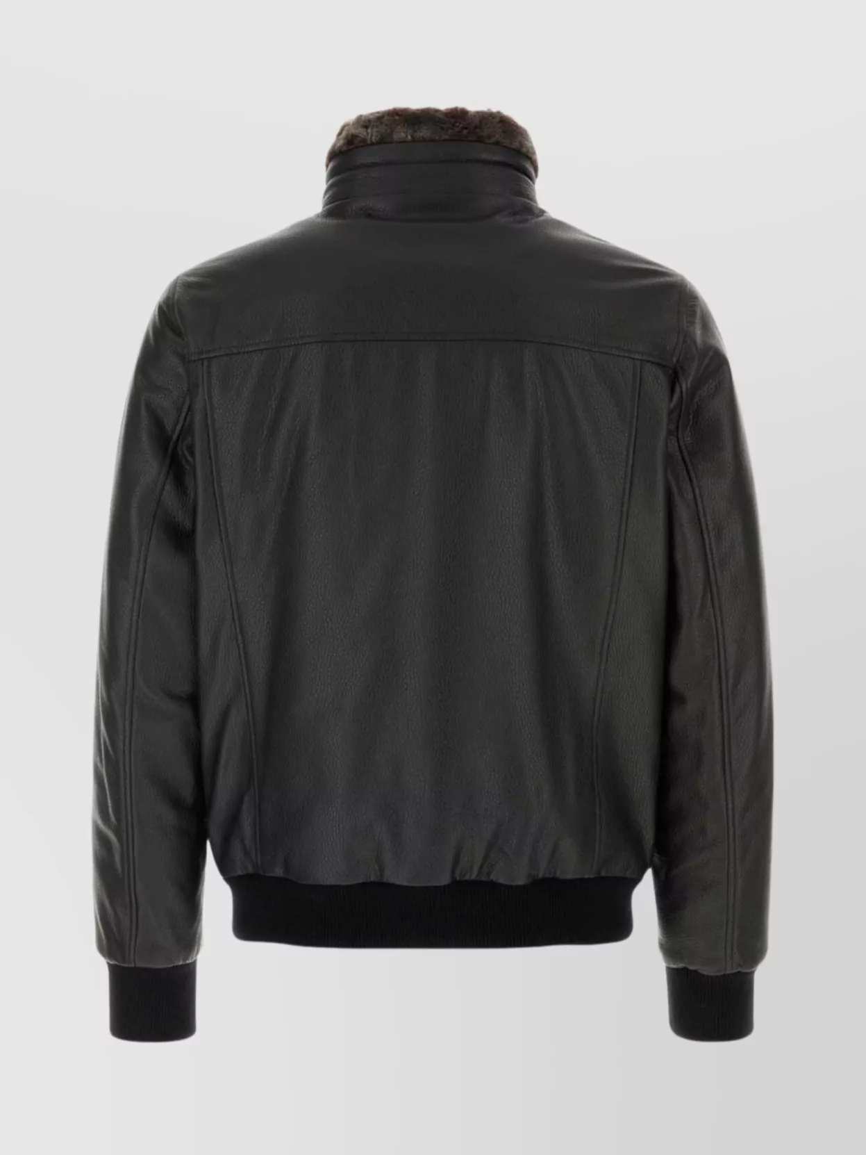 Moorer Leather Bomber Jacket With Ribbed Cuffs And Hem In Black