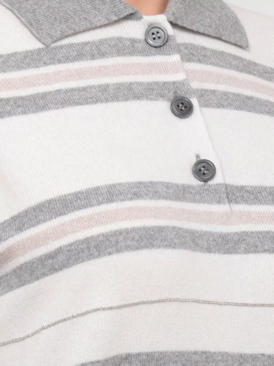 Peserico Wool Silk Cashmere Striped Crewneck Sweater