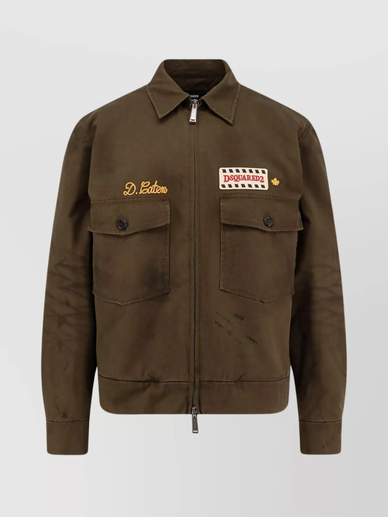 Dsquared2 Embroidered Patch Zip-up Jacket In Green