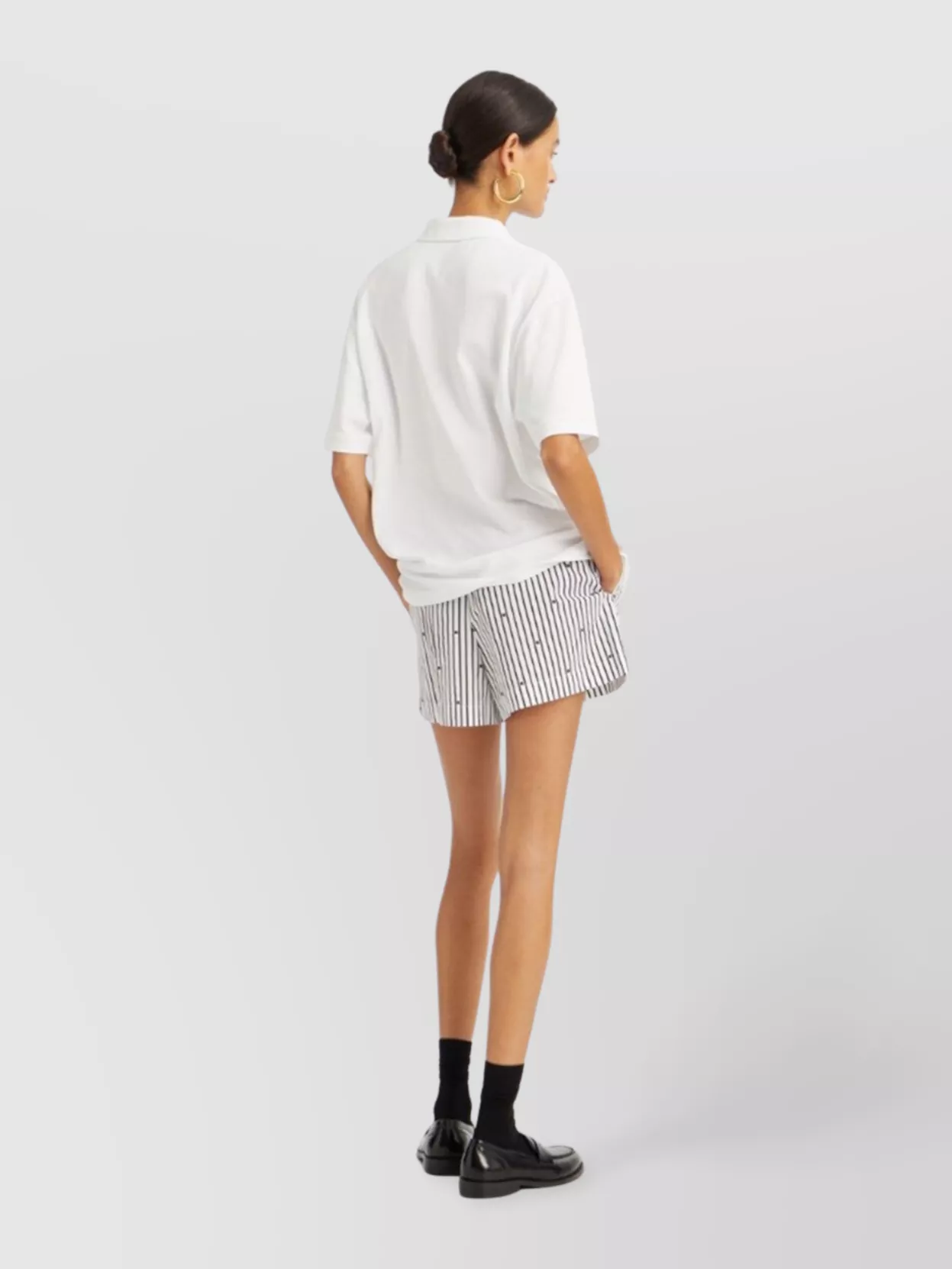 Rotate Waistband Striped Logo Shorts Side Pockets