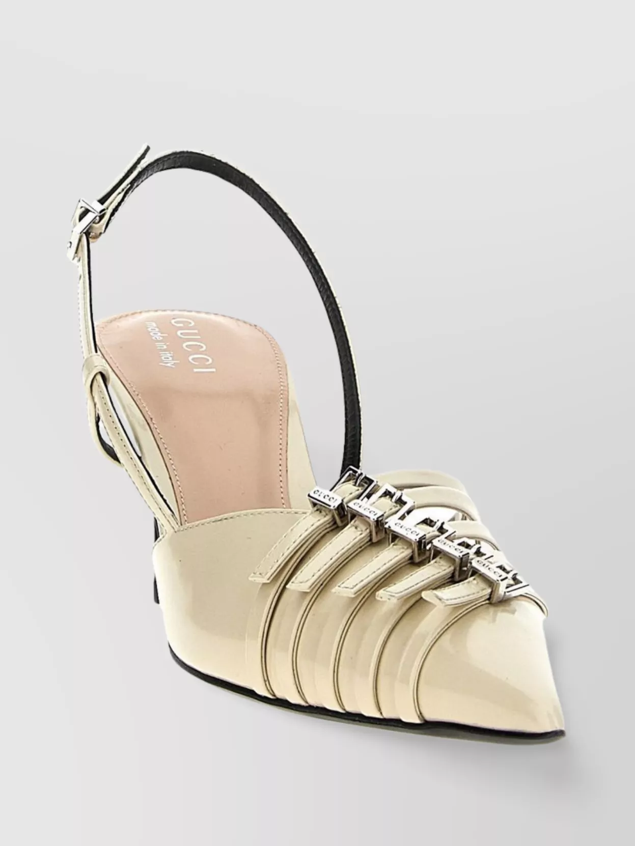 Gucci Pointed Toe Strappy Mid Heel Pumps With Buckle