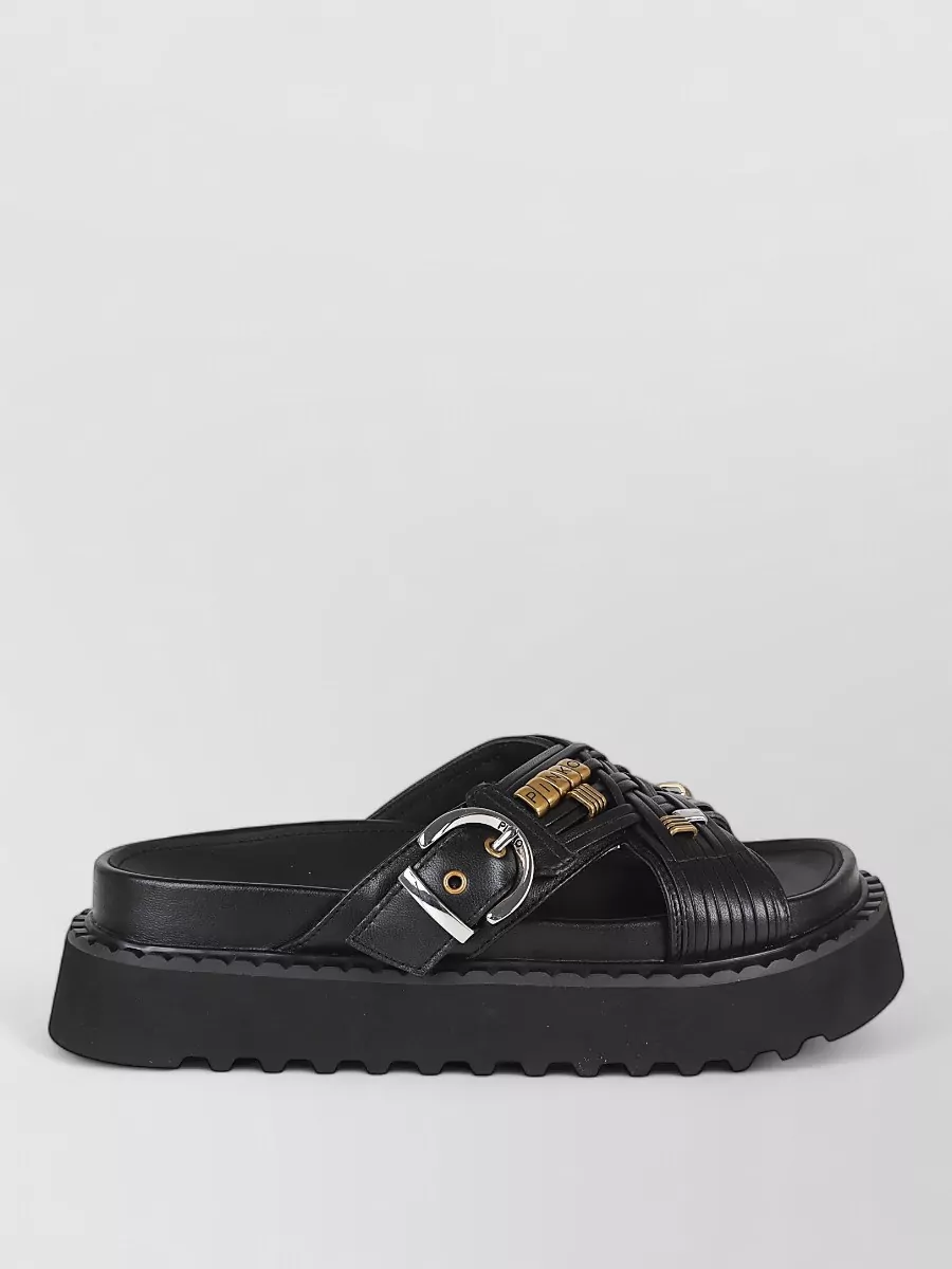 Pinko Leather Woven Slides
