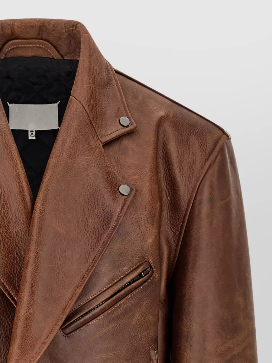 Maison Margiela Leather Cropped Biker Jacket