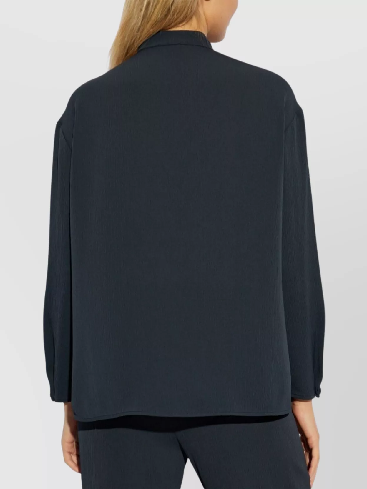 Emporio Armani Band Collar Textured Shirt With Button Detail In Blue