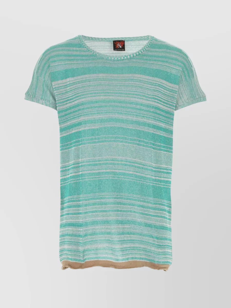 Shop Vitelli Yarns Oversize Striped Crew-neck T-shirt In Cyan