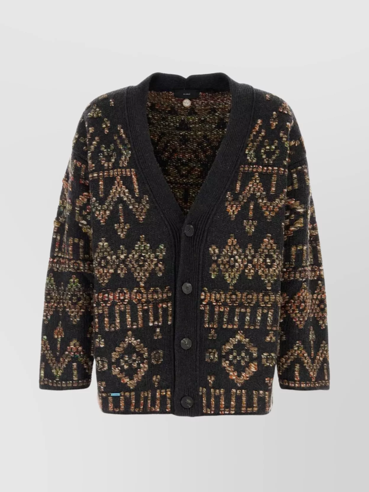 Alanui Wool Blend Grunge Beat Cardigan With Embroidered Geometric Pattern In Multi