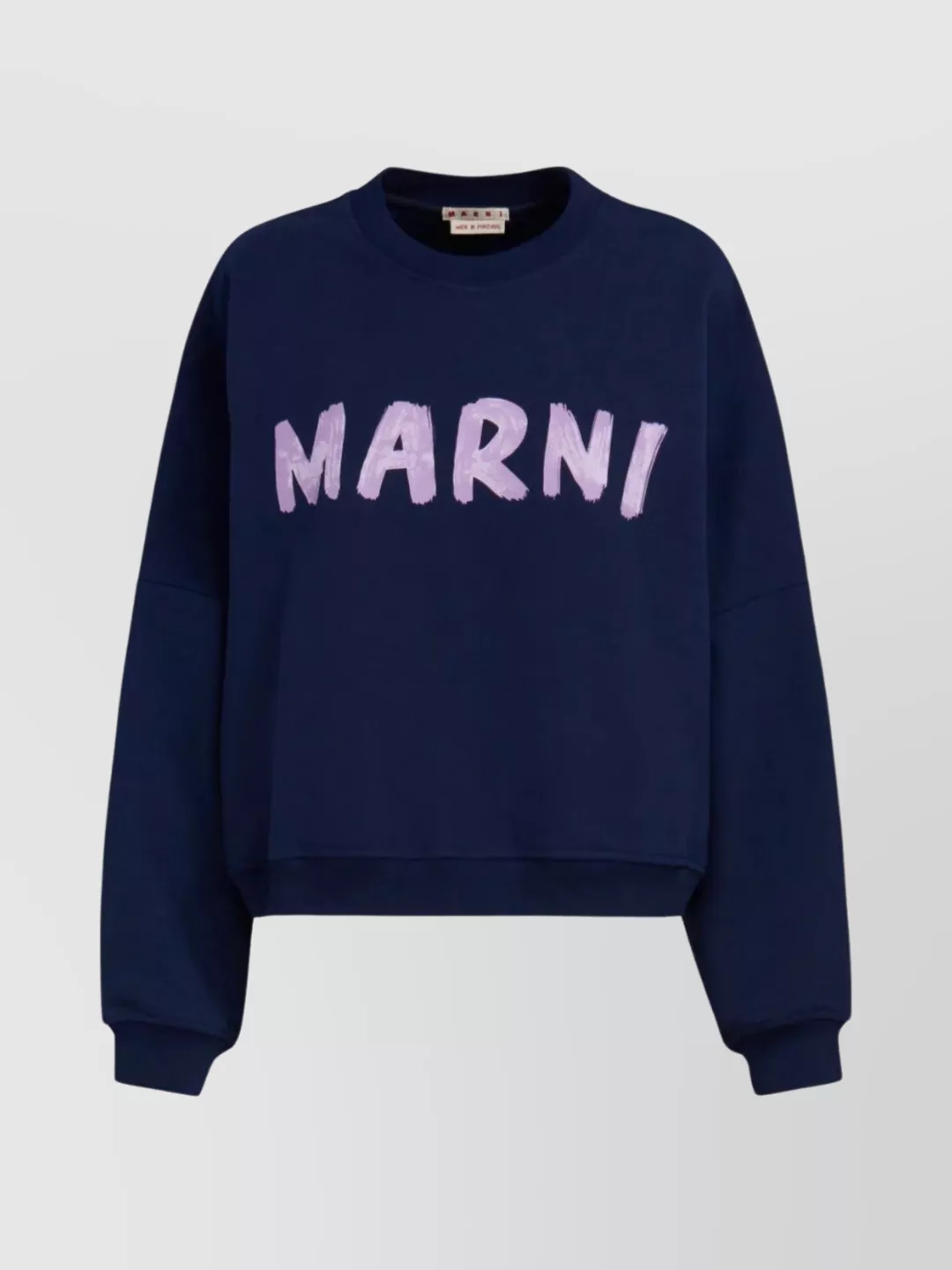Shop Marni Relaxed Fit Crewneck Sweater With Ribbed Trims In Blue