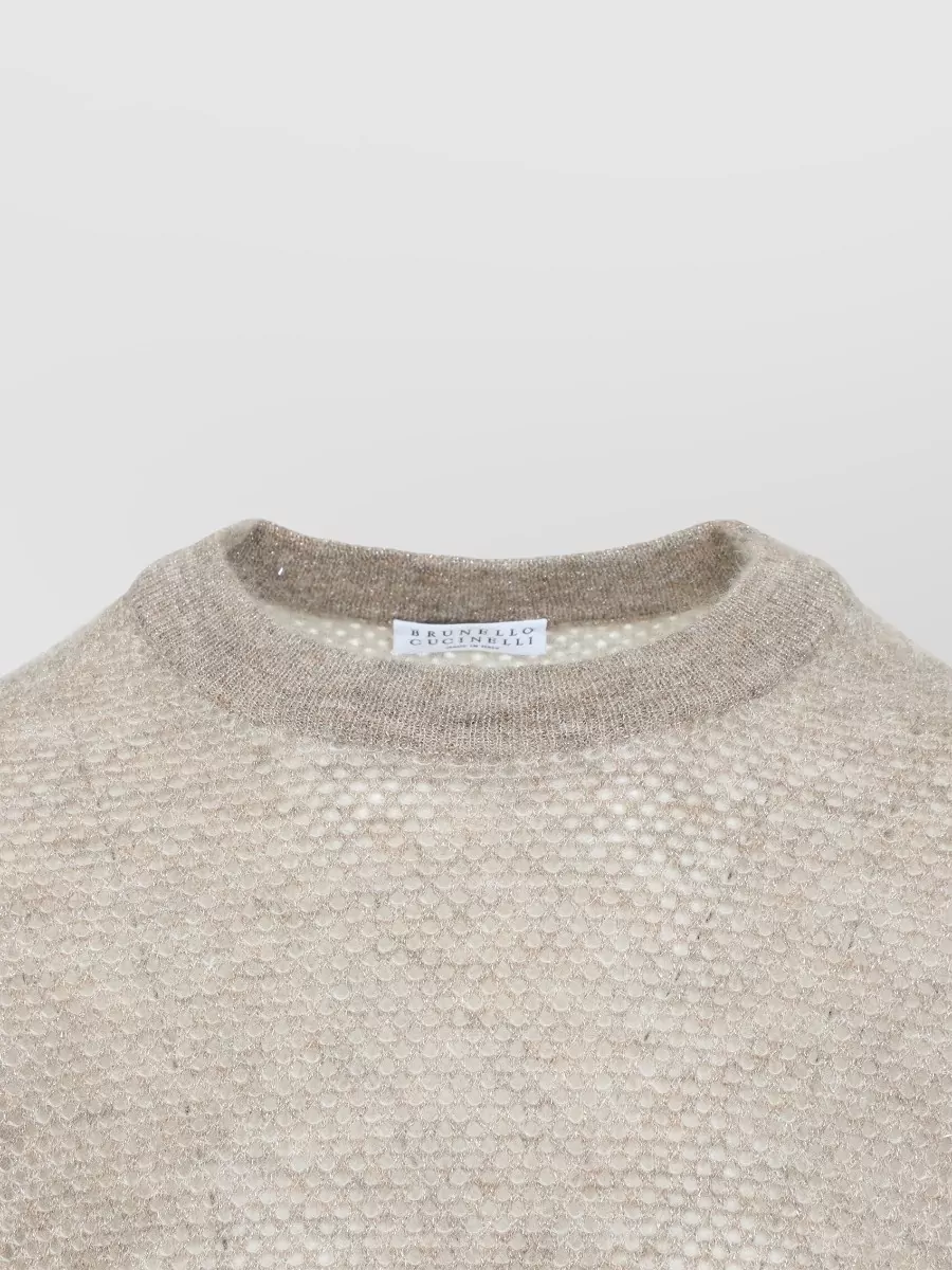Brunello Cucinelli Metallic Mohair Waffle-Knit Short-Sleeve Sweater