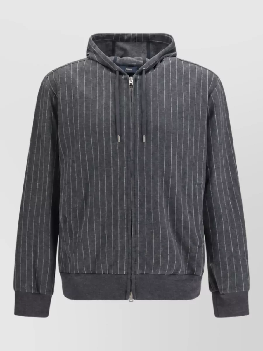 Herno pinstriped hooded zip sweatshirt