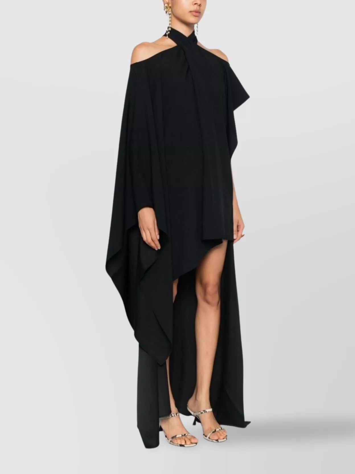 Taller Marmo Asymmetric Draped Halterneck High-Low Maxi Dress