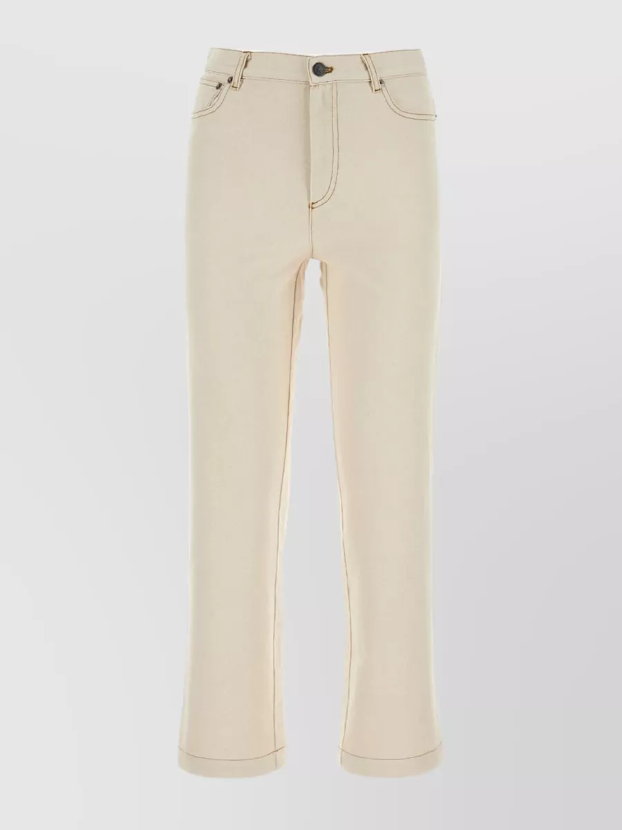 Shop Apc Sailor Contrast Stitched Denim Trousers In Cream
