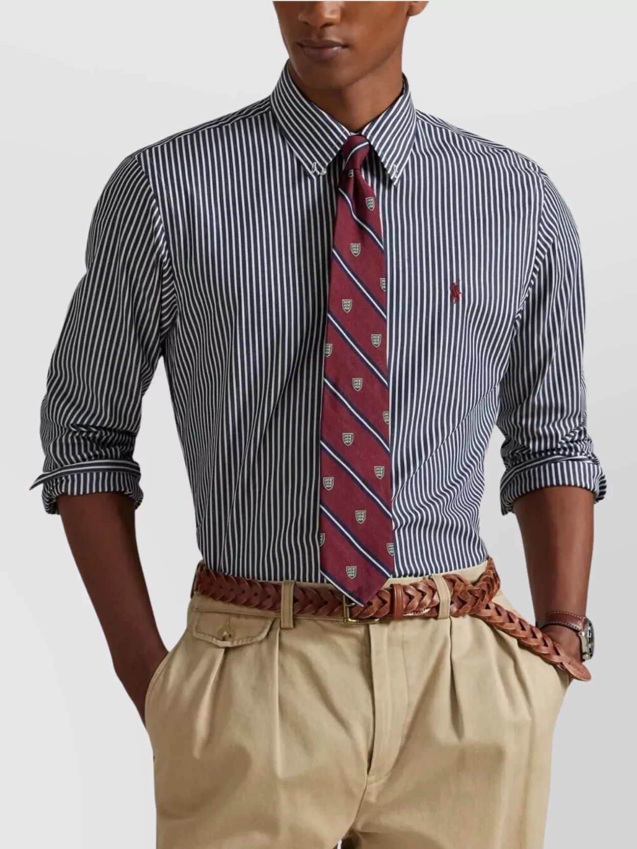 Polo Ralph Lauren Striped Pattern Button-down Collar Long Sleeves In Blue
