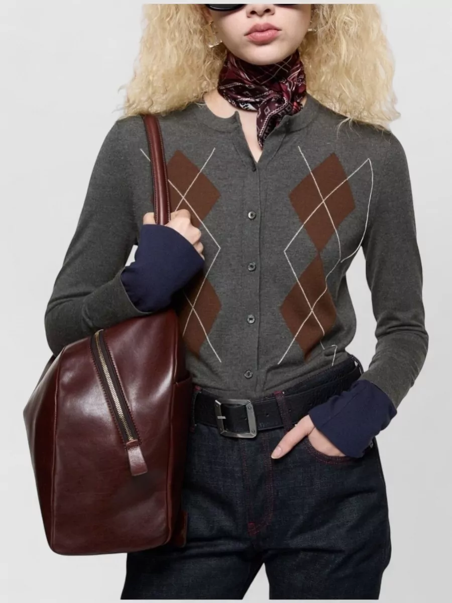 Acne Studios Silk Wool Cashmere Argyle-Intarsia Crewneck Cardigan