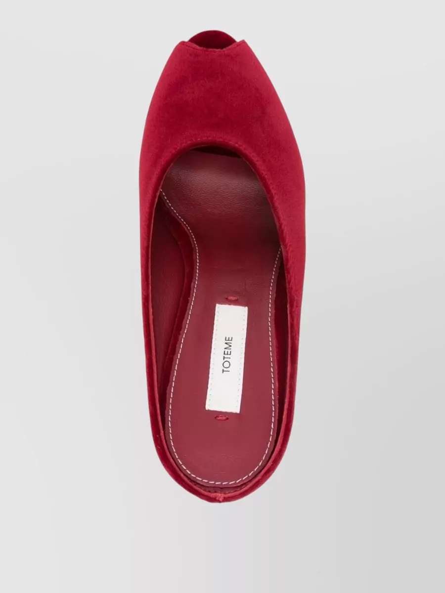 Totême Wedge Heel Velvet Peep Toe Mules