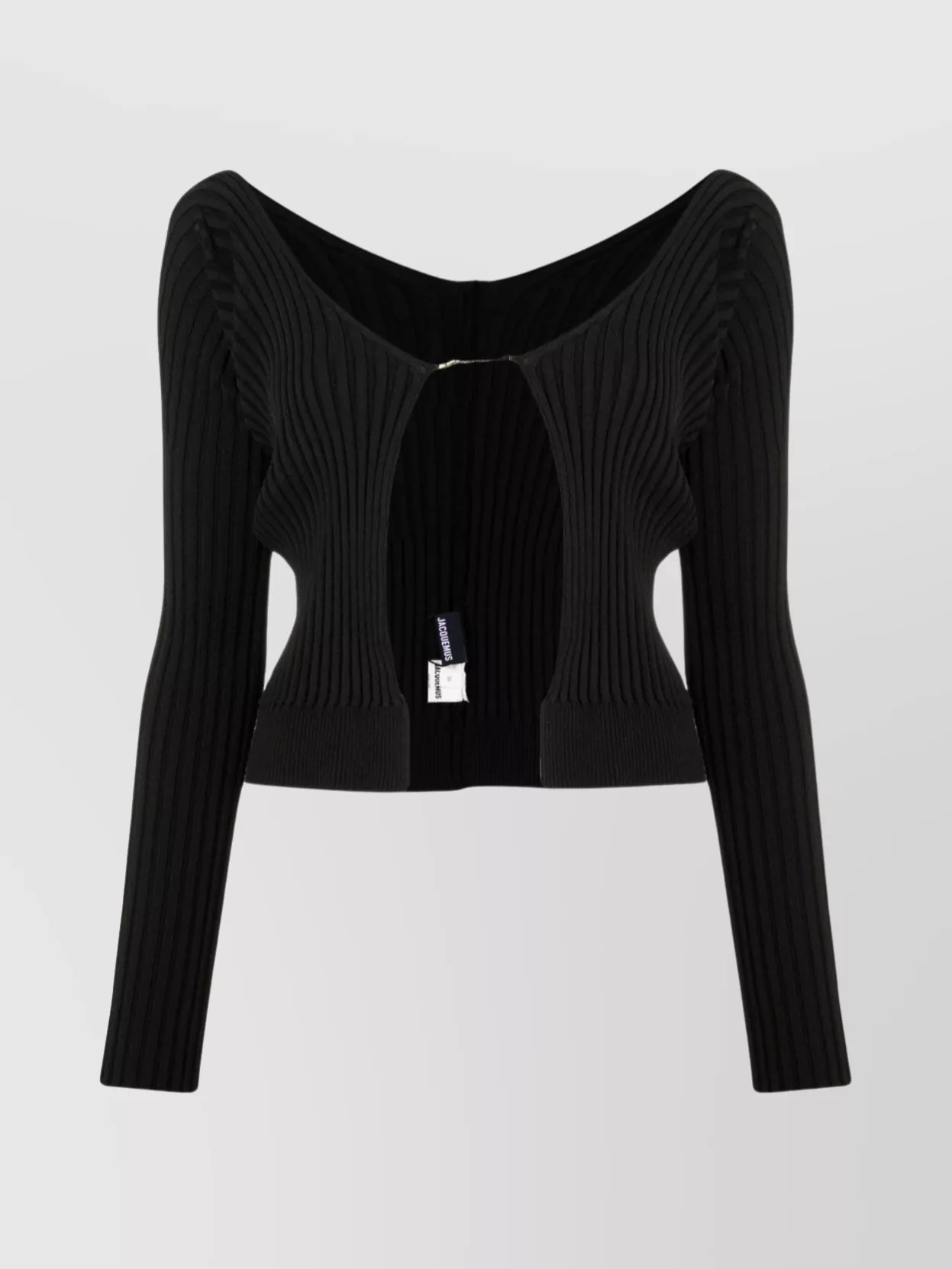 Shop Jacquemus Textured Ribbed Knit Cardigan With Chain Detail In Black