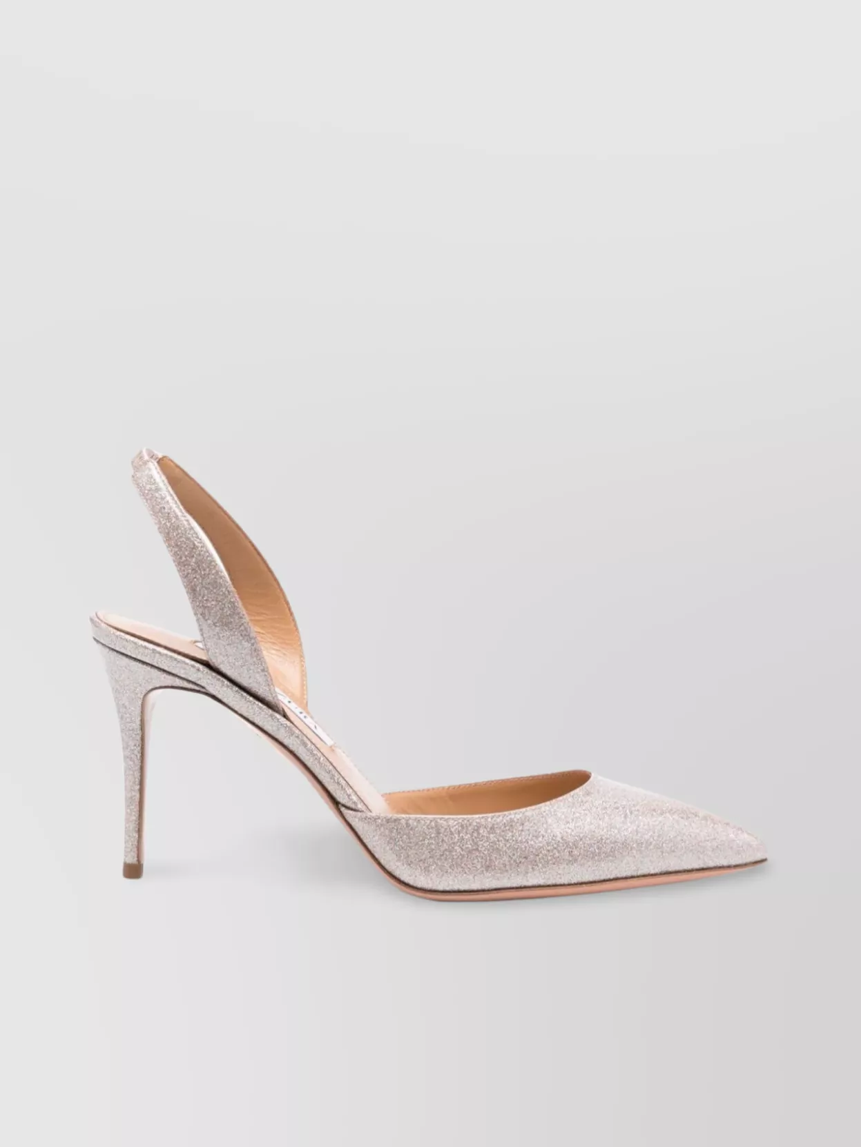 Shop Aquazzura Sculpted Heel Pointed Pumps With Glitter Detailing In Beige