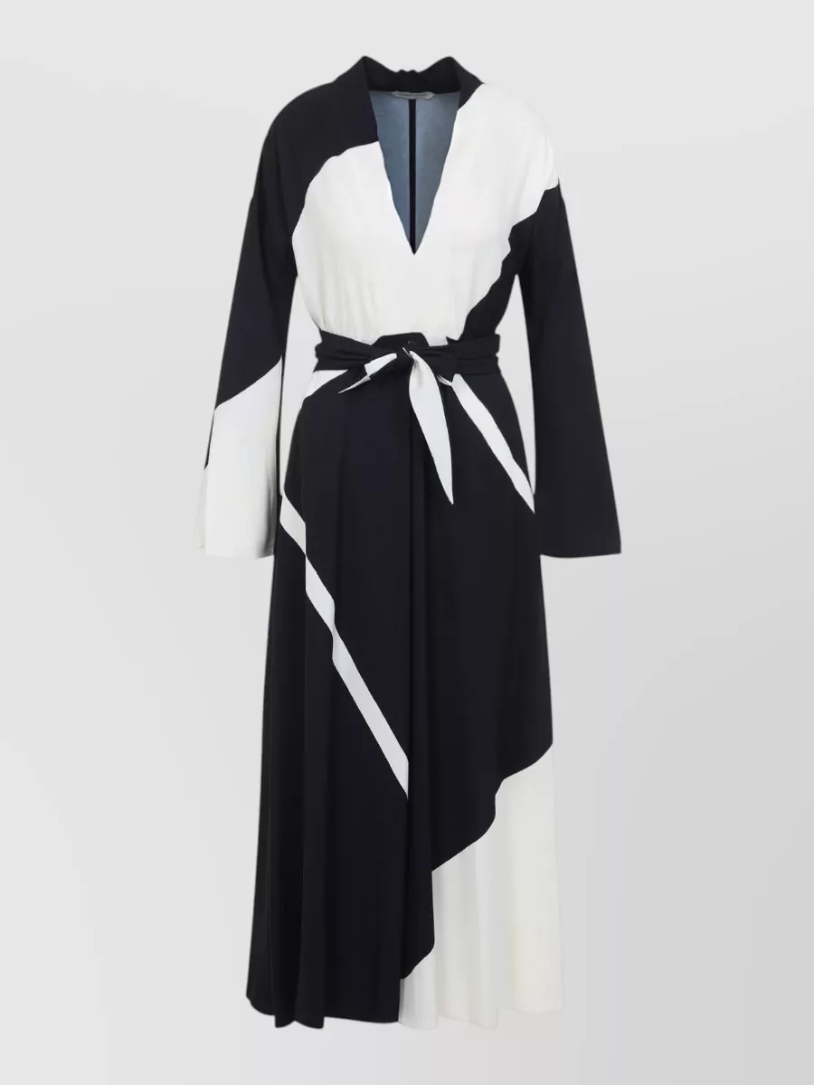 Alberta Ferretti Printed V-Neck Long-Sleeve Midi Dress
