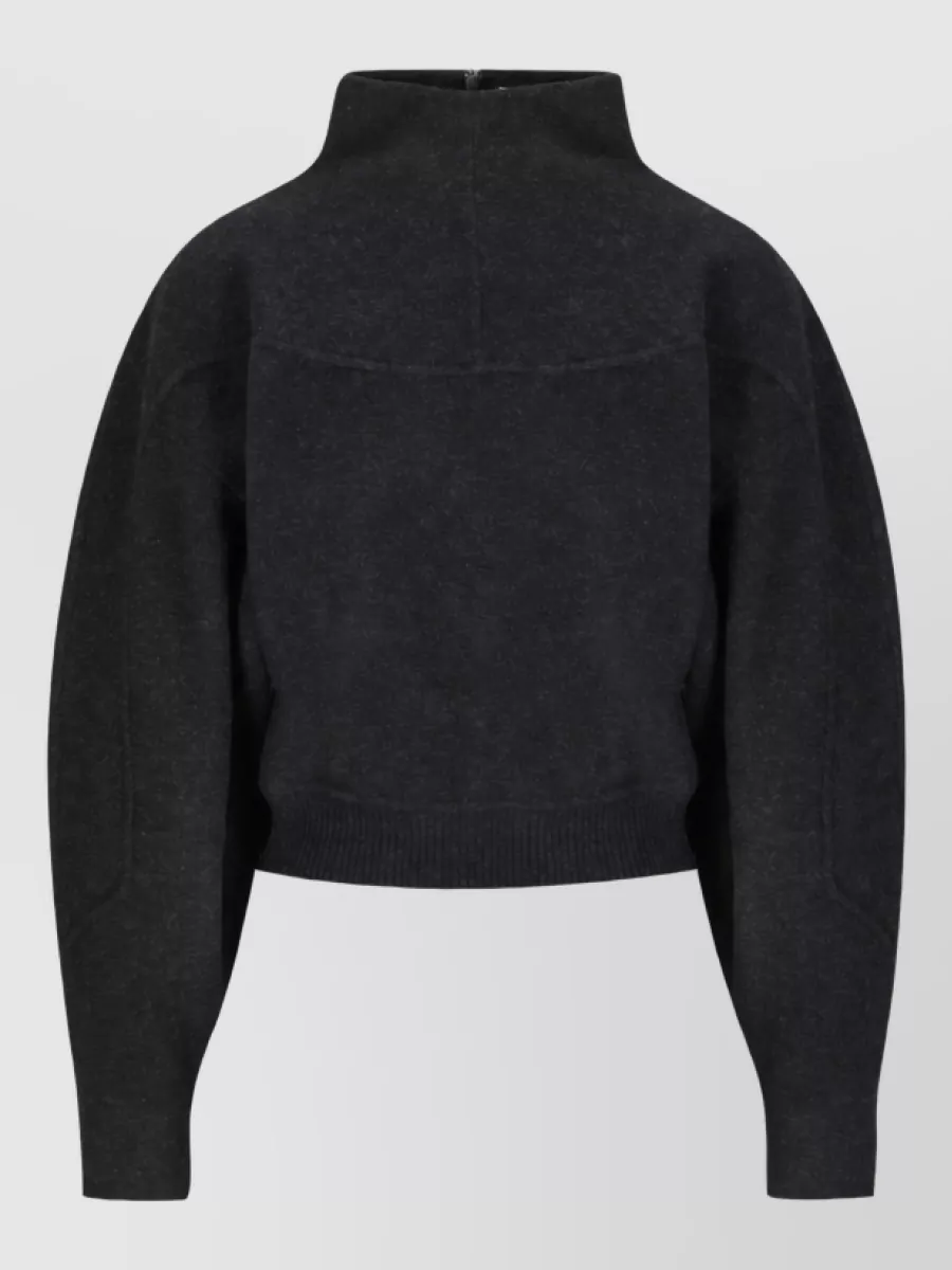 Max Mara Cashmere Blend Ribbed High Neck Cropped Jacket