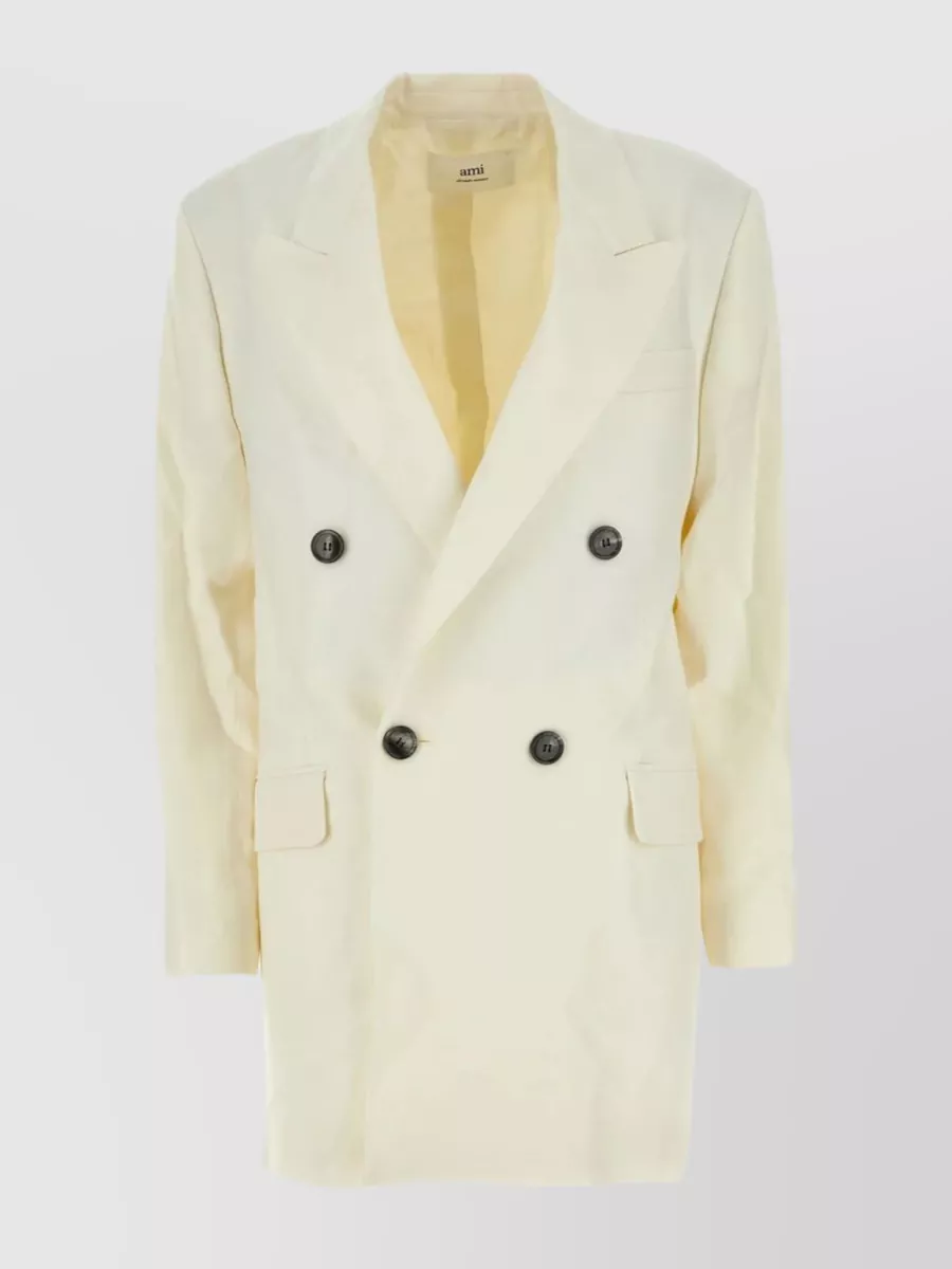 Shop Ami Alexandre Mattiussi Oversized Wool Blazer With Chest And Flap Pockets In Beige