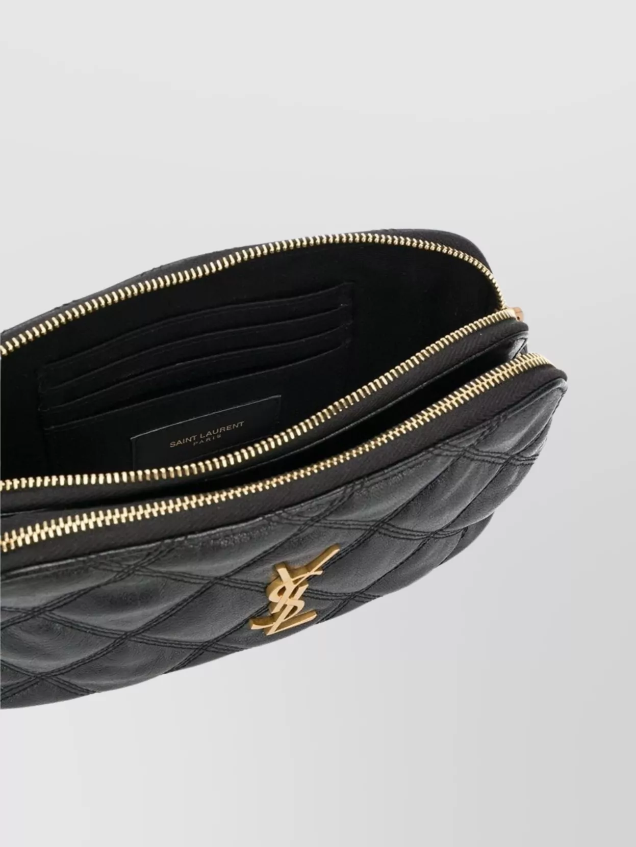 Saint Laurent Quilted Double-Zip Pouch With Chain Strap