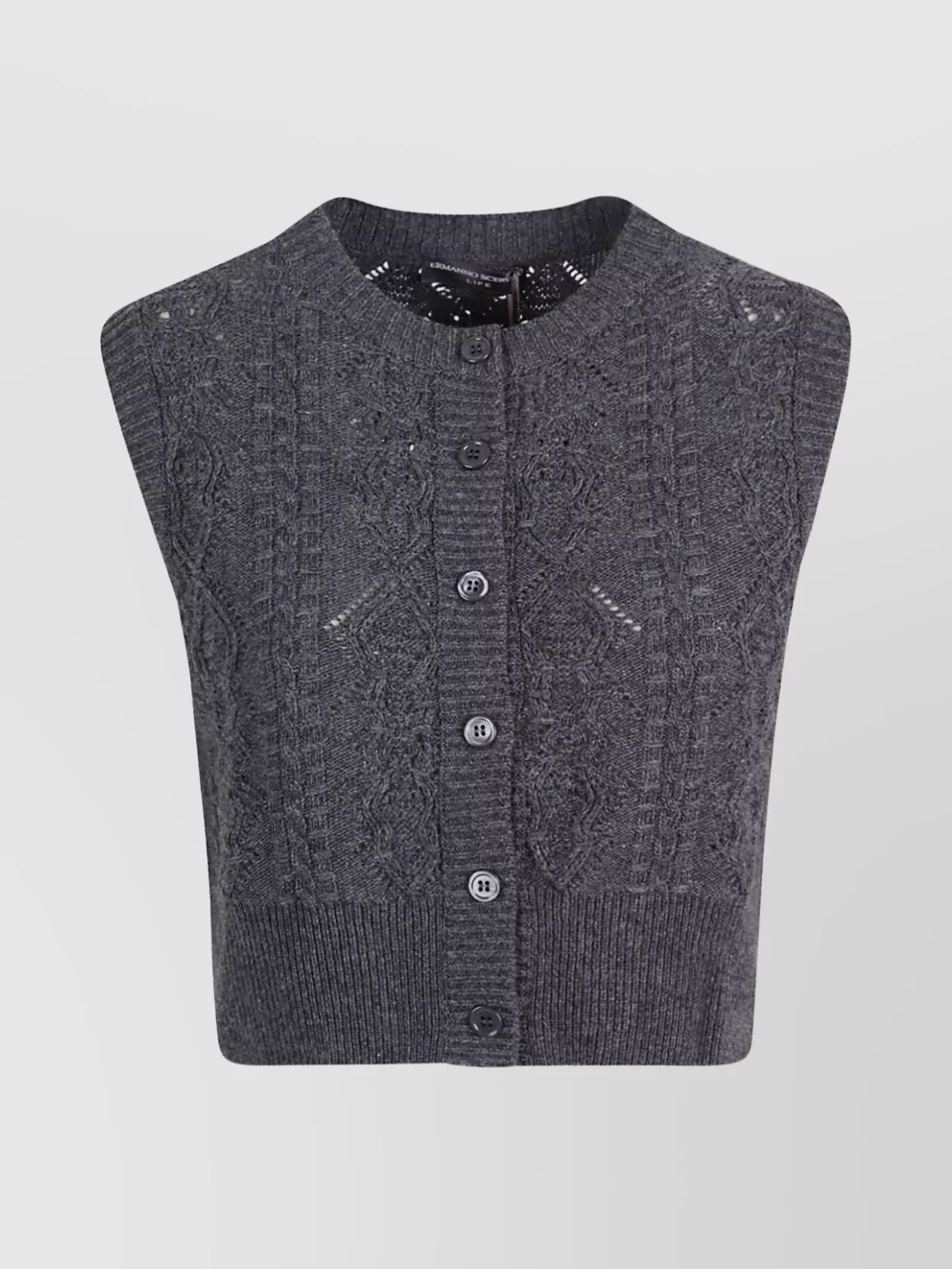 Ermanno Scervino Textured Knit Sleeveless Waistcoat Embroidery In Gray