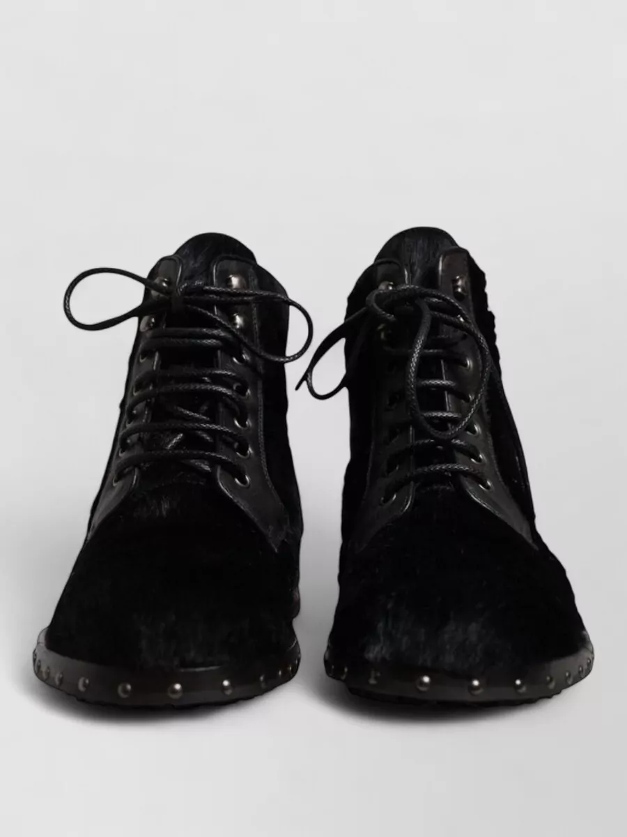 Dolce&Gabbana calf hair leather studded lace-up ankle boots