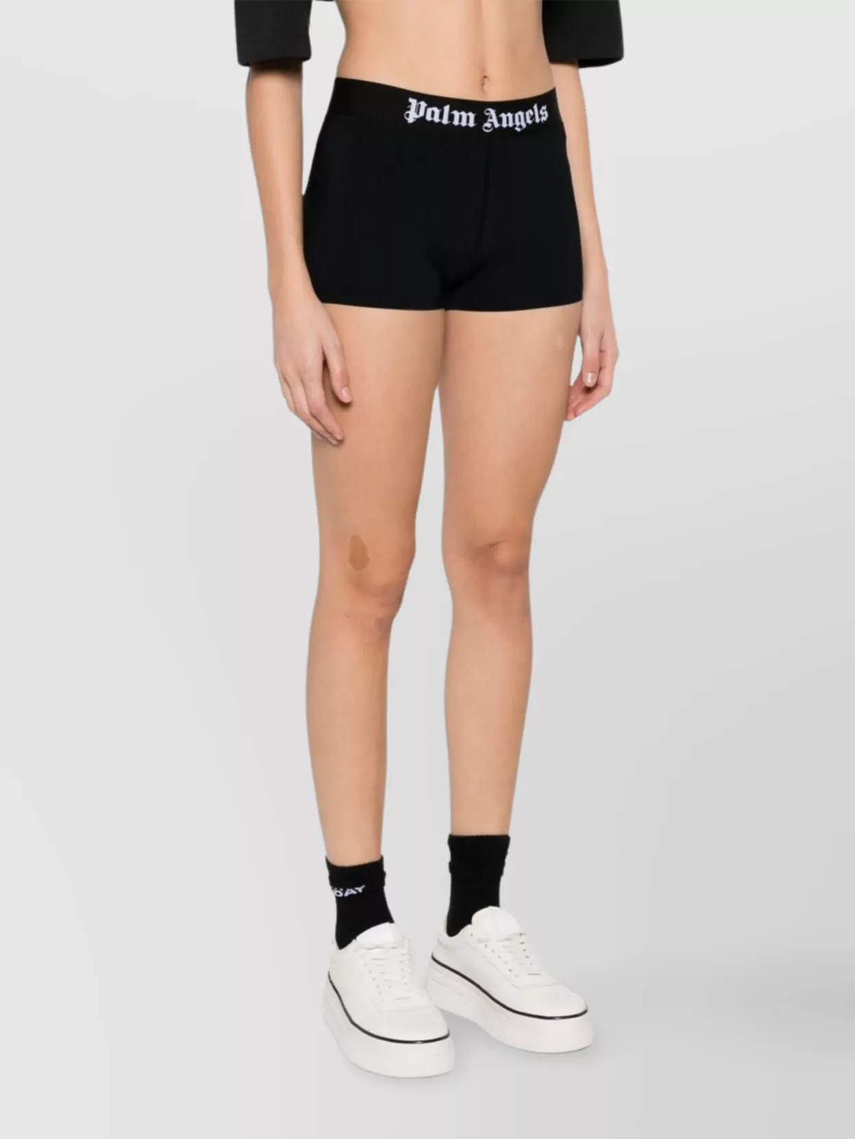 Shop Palm Angels Logo Waistband Stretch Shorts