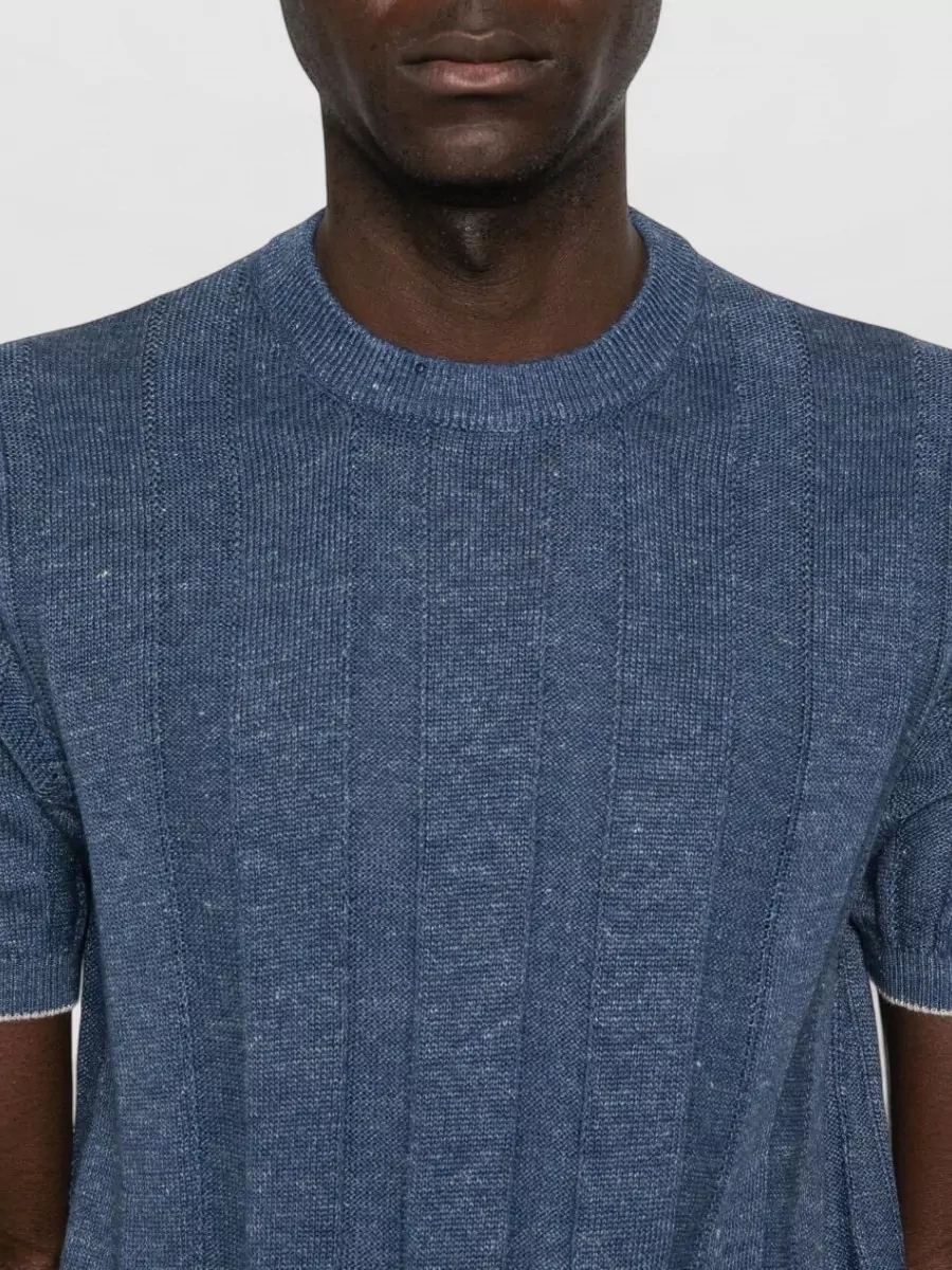 Brunello Cucinelli Short Sleeve Knitted Linen Blend Top