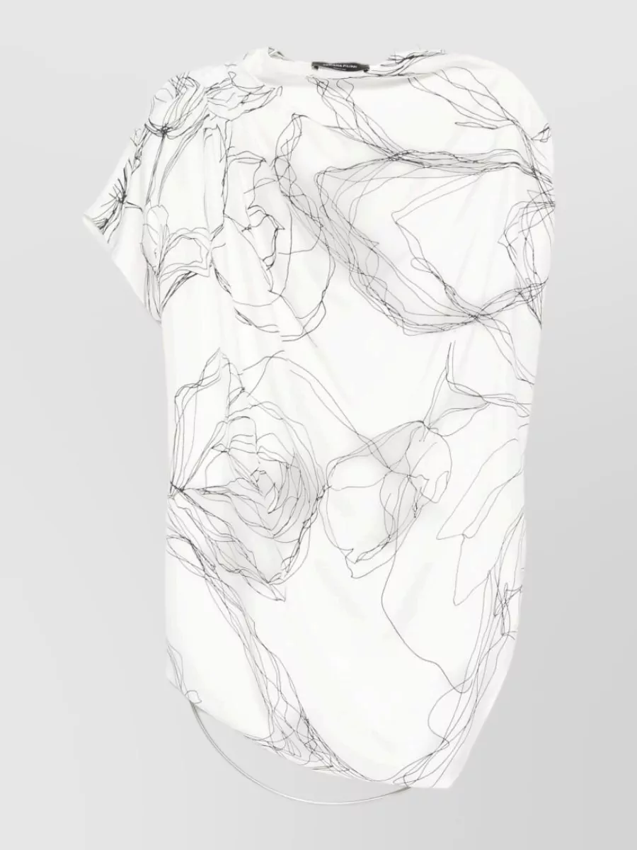 Fabiana Filippi silk floral-print draped high-neck cap-sleeve asymmetric-hem knee-length dress