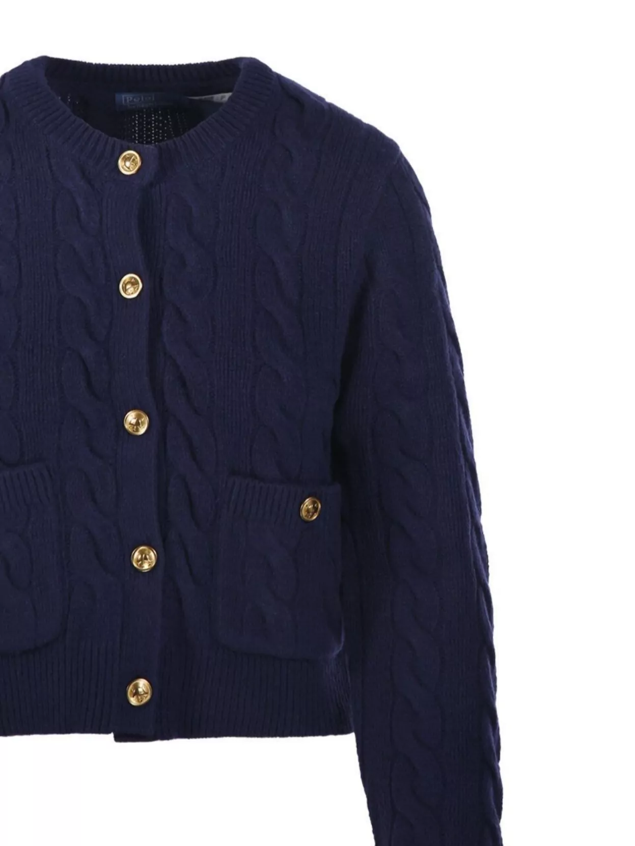 Ralph Lauren Cropped Cable Knit Cardigan With Gold Buttons