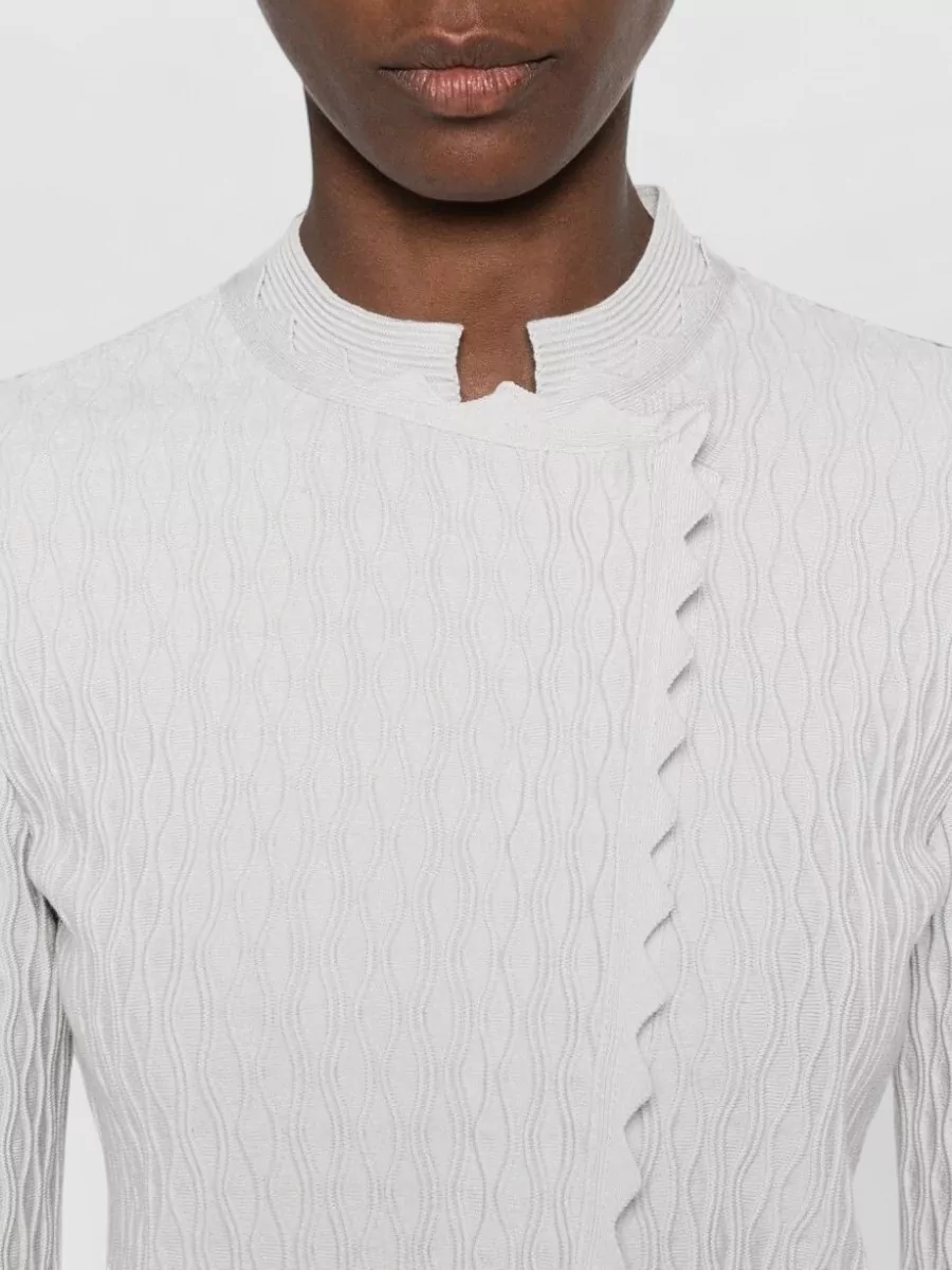 Emporio Armani Wave-Textured Asymmetric Zip Knitted Jacket