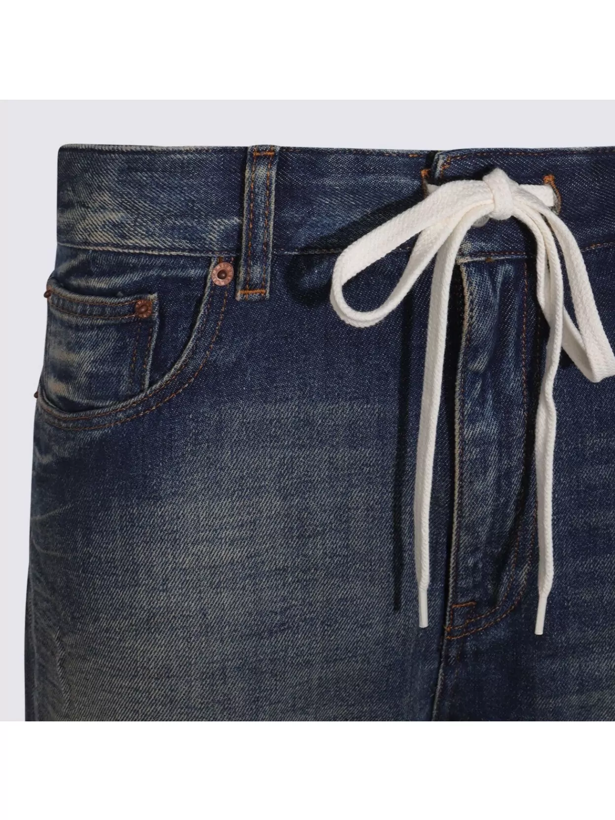 Mm6 Maison Margiela Wide-leg Drawstring Trousers Contrast Stitching In Blue