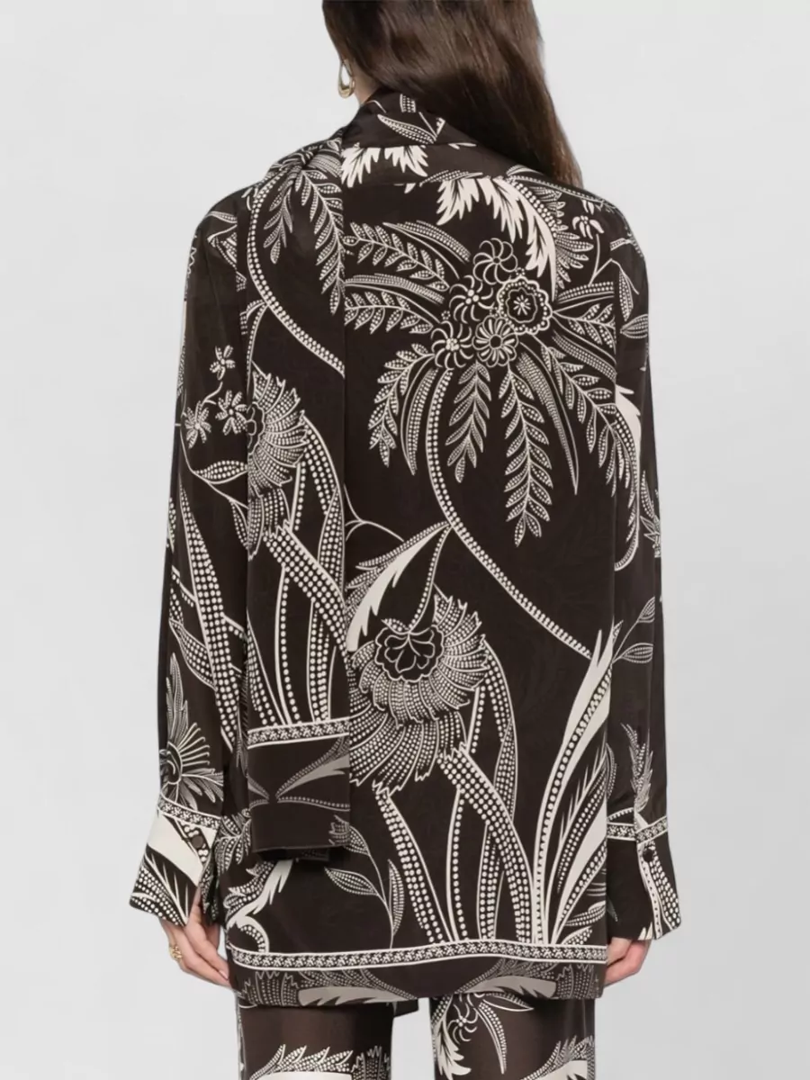 F.r.s For Restless Sleepers Silk Botanical-Print Long-Sleeve Blouse